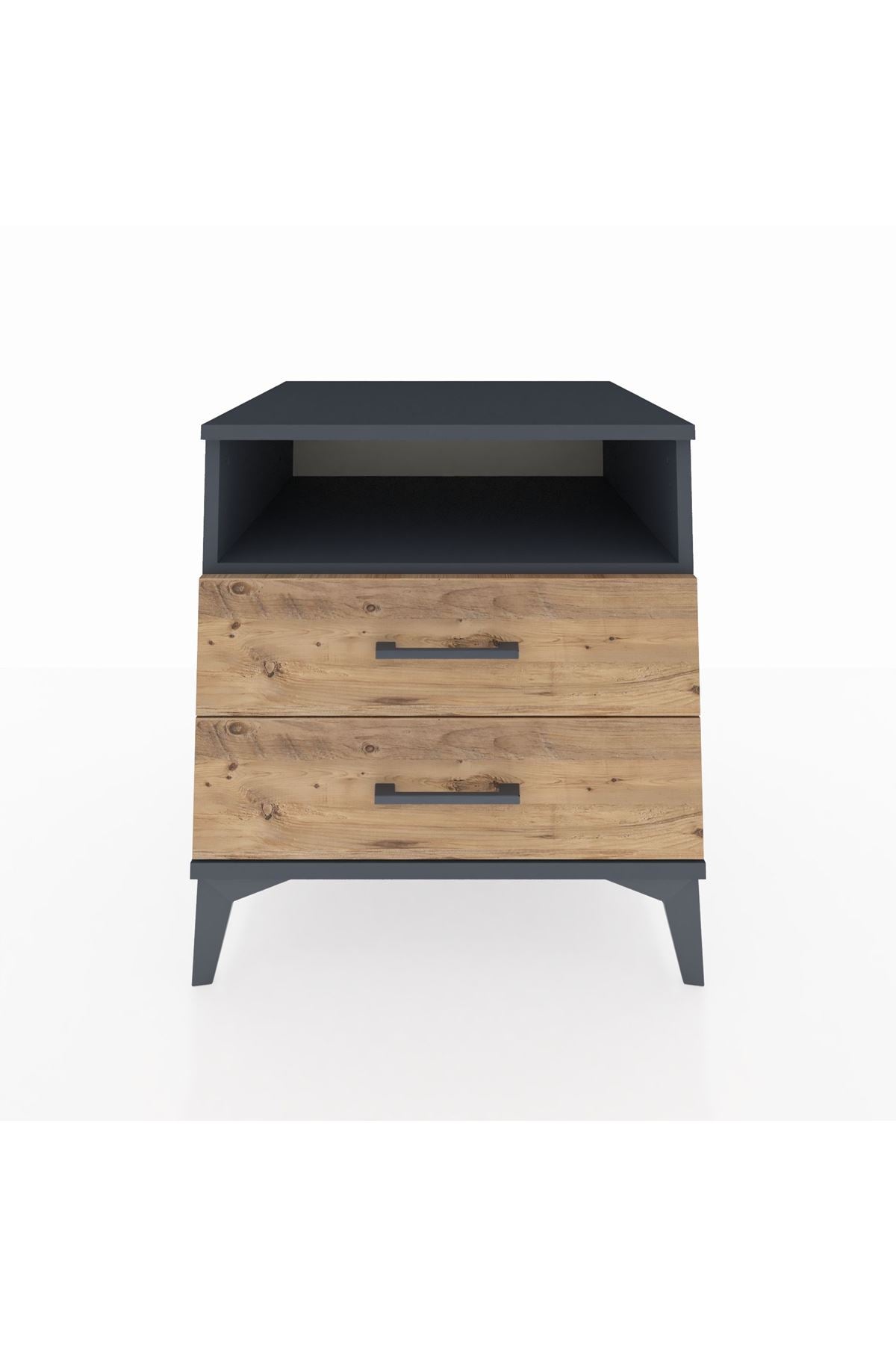 Kronos Komodin Tek Raflı 2 Çekmeceli 60x59x64 Antrasit-Çam