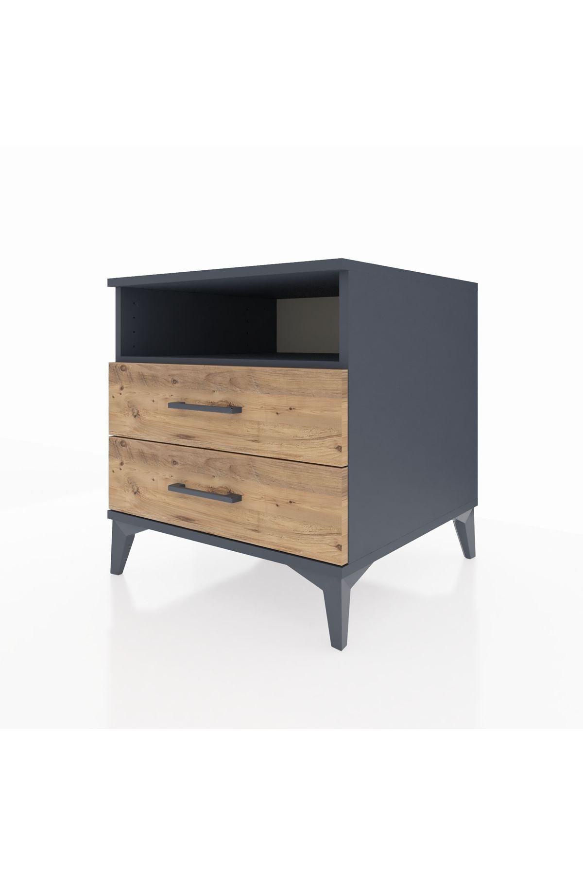Kronos Komodin Tek Raflı 2 Çekmeceli 60x59x64 Antrasit-Çam