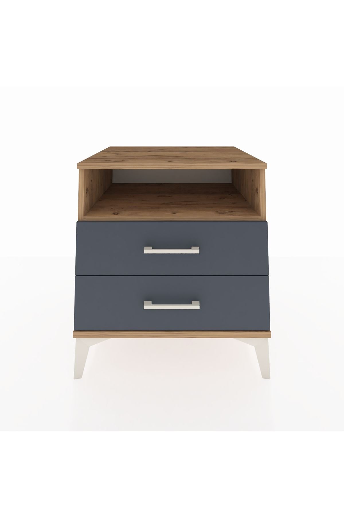 Kronos Komodin Tek Raflı 2 Çekmeceli 60x59x64 Çam-Antrasit