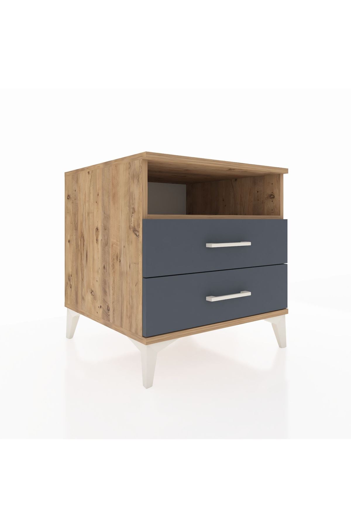 Kronos Komodin Tek Raflı 2 Çekmeceli 60x59x64 Çam-Antrasit