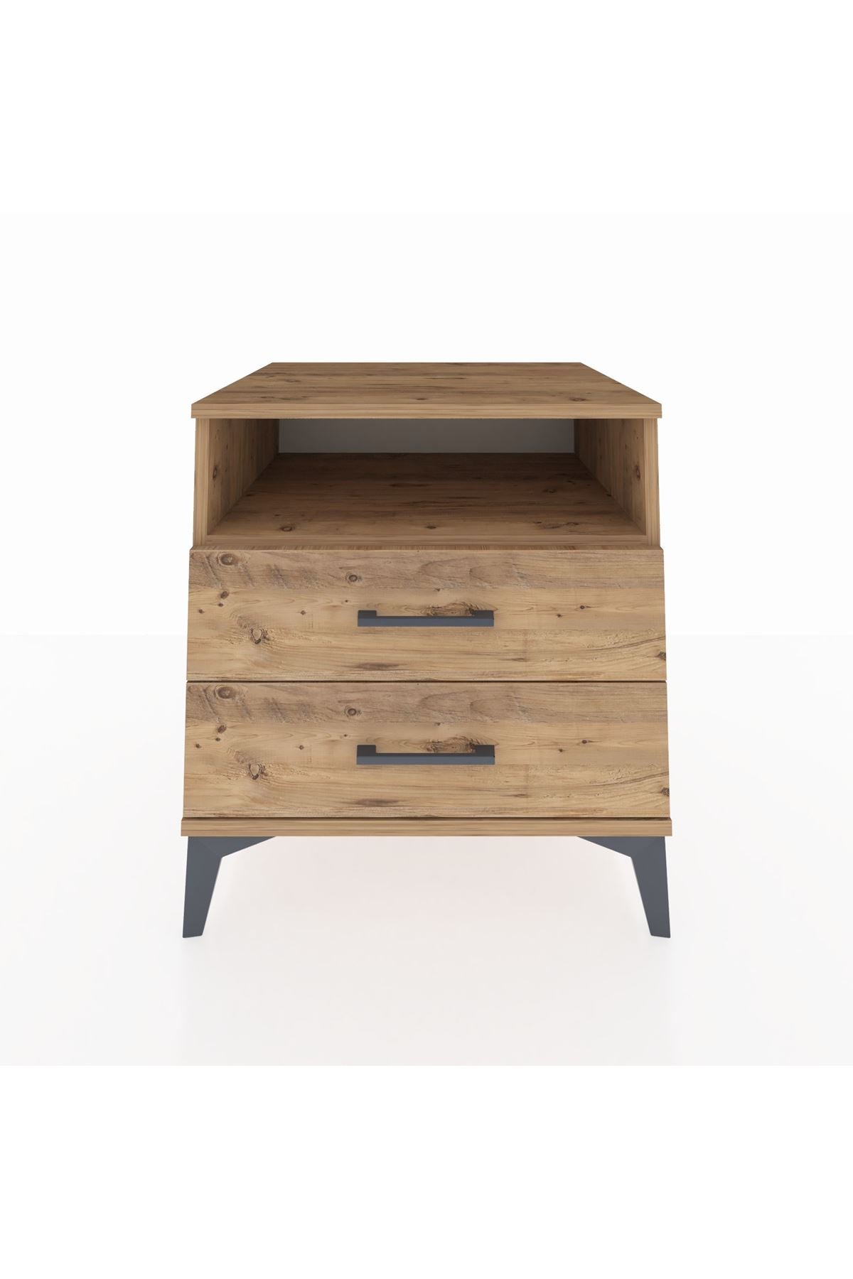 Kronos Komodin Tek Raflı 2 Çekmeceli 60x59x64 Çam-Çam