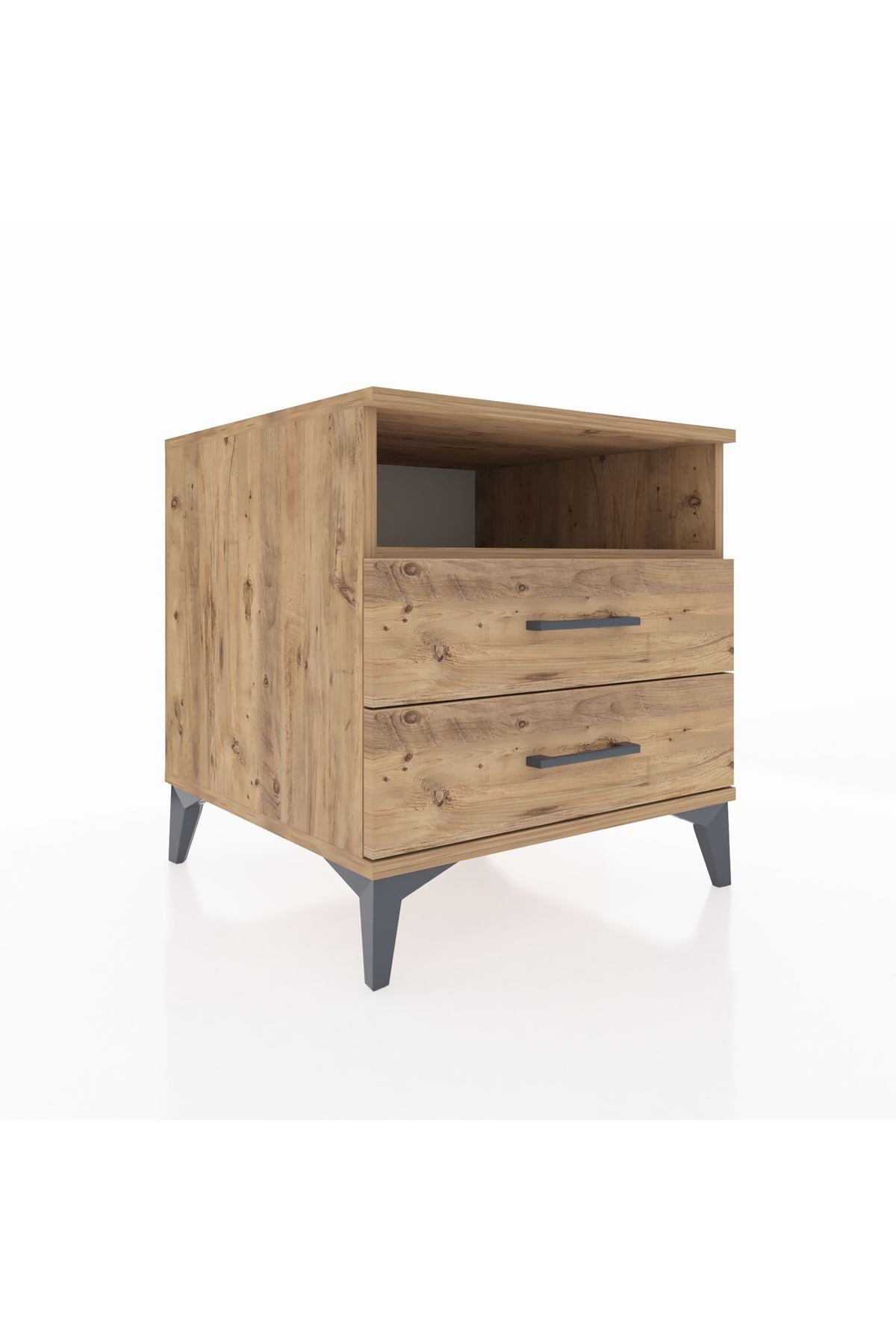 Kronos Komodin Tek Raflı 2 Çekmeceli 60x59x64 Çam-Çam