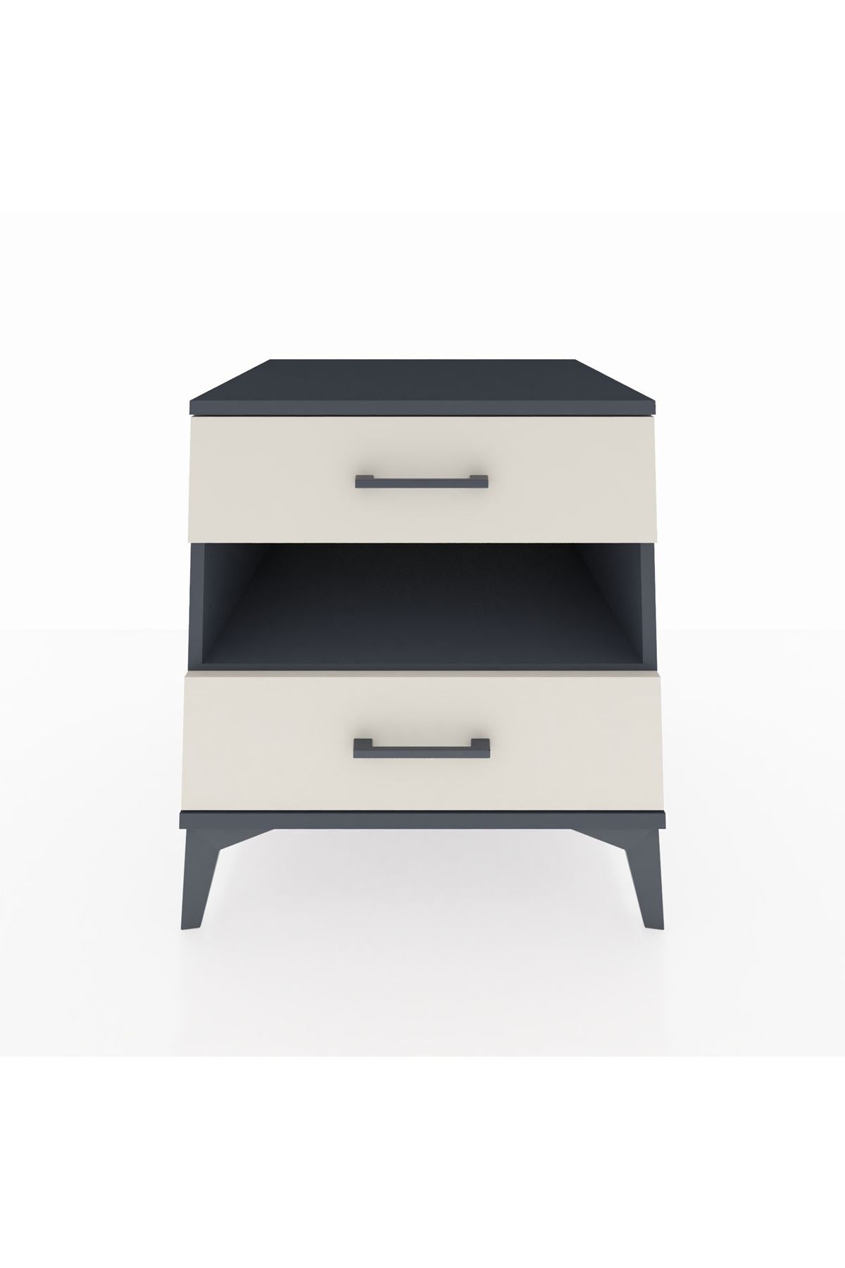 Kronos Komodin Tek Raflı 2 Çekmeceli 60x59x64 Antrasit-Aytaşı