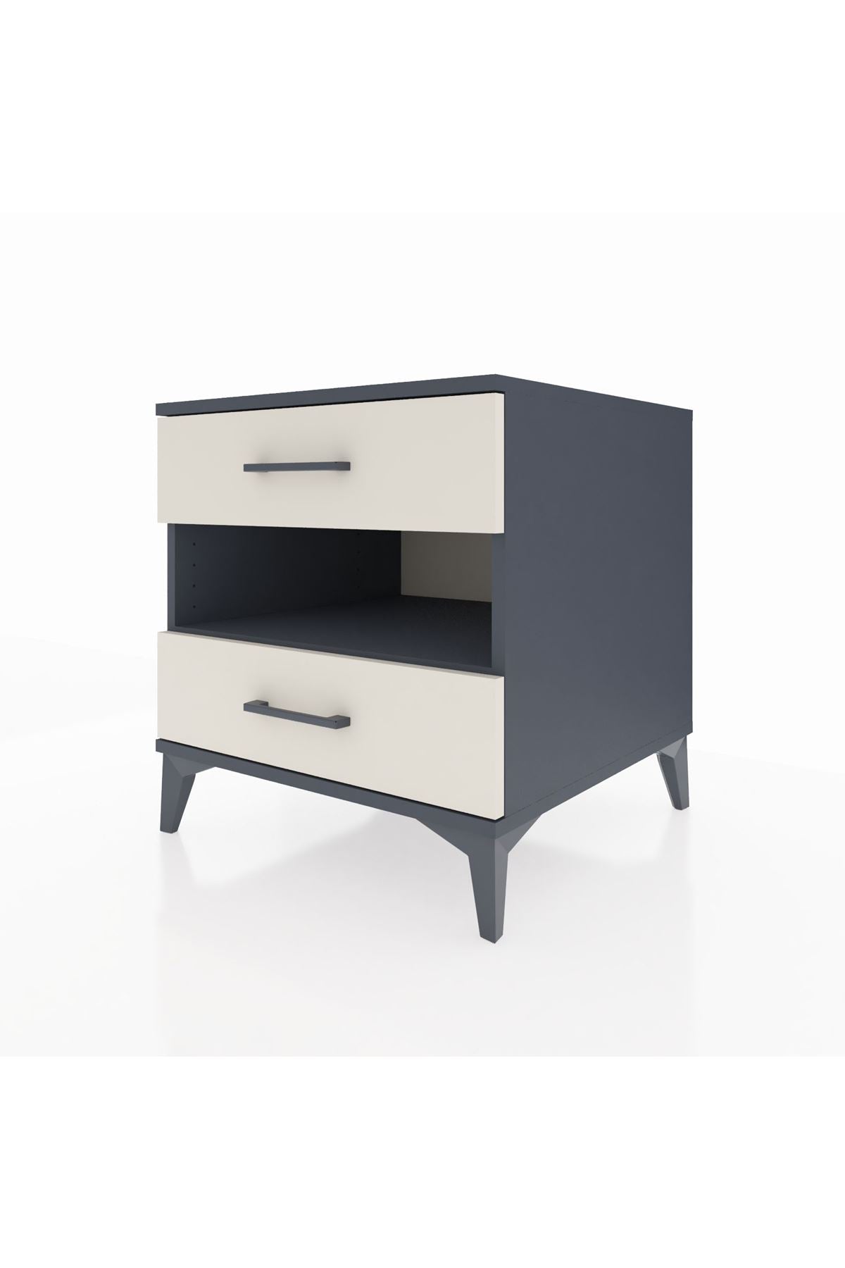 Kronos Komodin Tek Raflı 2 Çekmeceli 60x59x64 Antrasit-Aytaşı