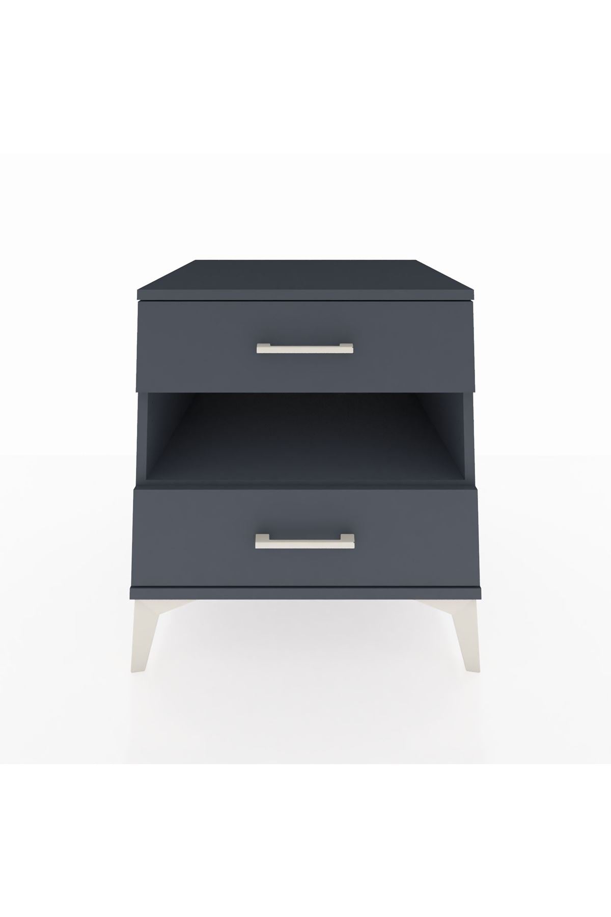 Kronos Komodin Tek Raflı 2 Çekmeceli 60x59x64 Antrasit-Antrasit