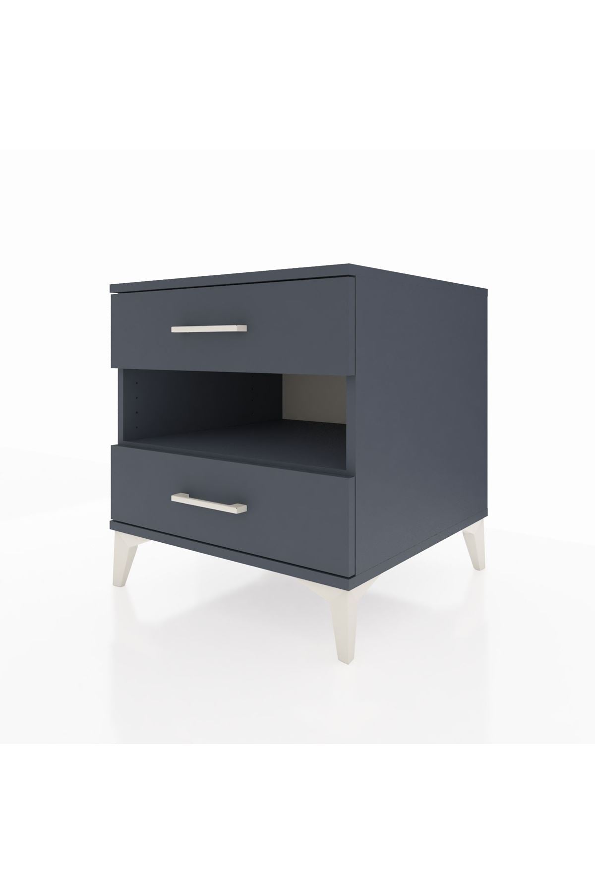 Kronos Komodin Tek Raflı 2 Çekmeceli 60x59x64 Antrasit-Antrasit