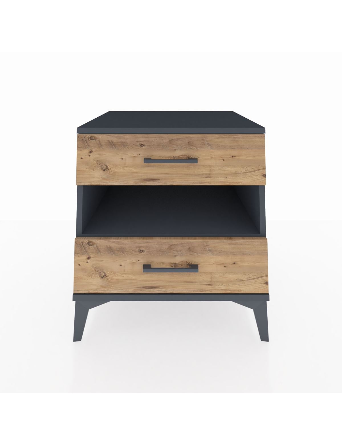 Kronos Komodin Tek Raflı 2 Çekmeceli 60x59x64 Antrasit-Çam