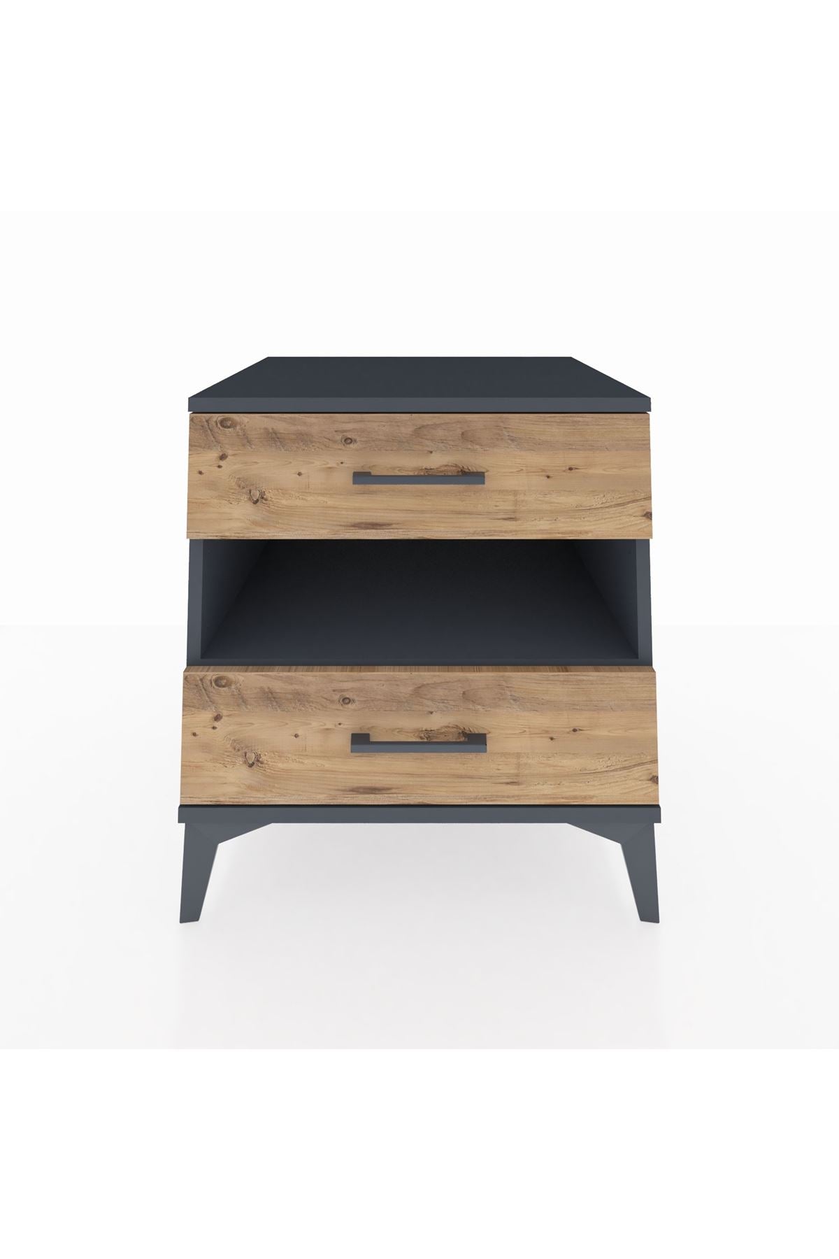 Kronos Komodin Tek Raflı 2 Çekmeceli 60x59x64 Antrasit-Çam