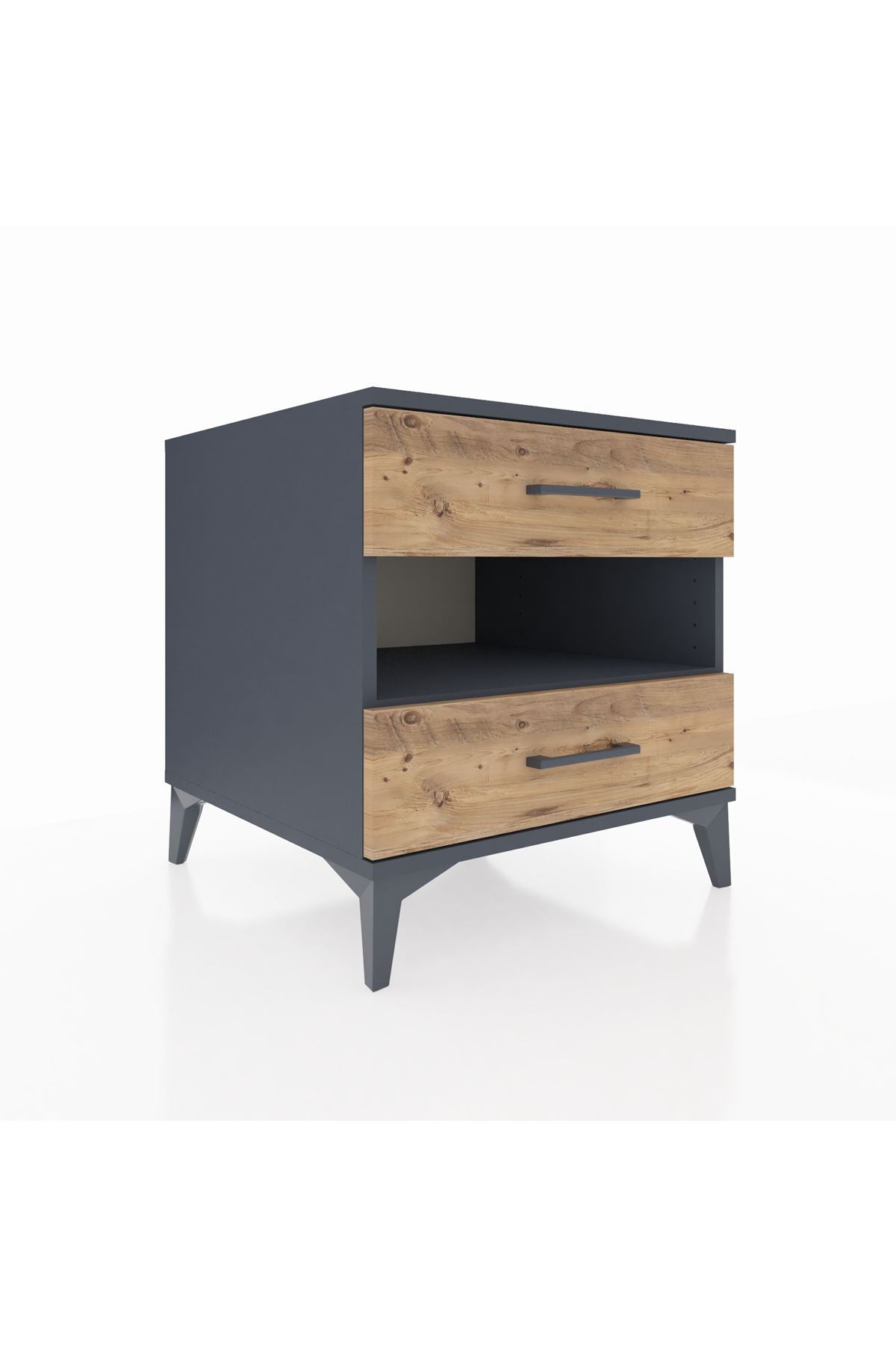 Kronos Komodin Tek Raflı 2 Çekmeceli 60x59x64 Antrasit-Çam