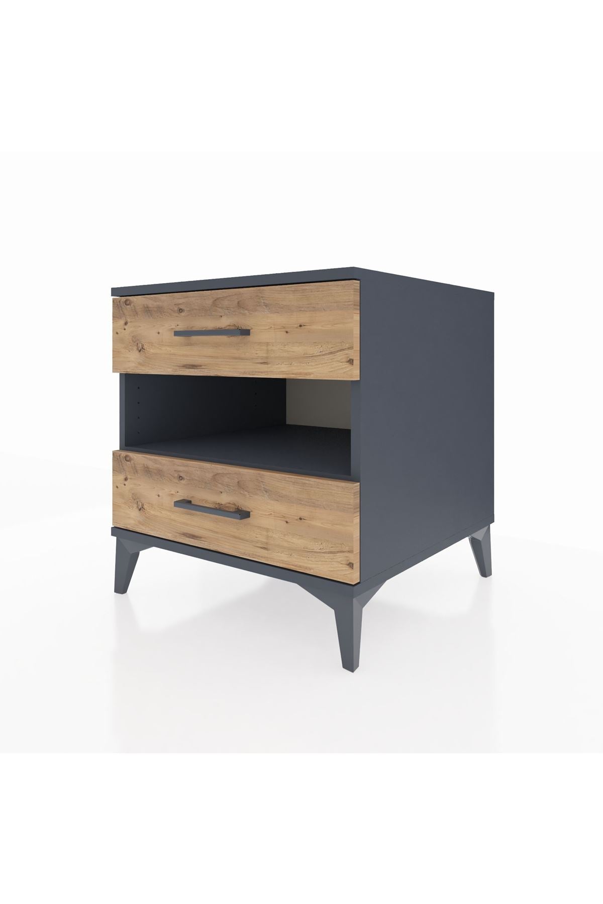 Kronos Komodin Tek Raflı 2 Çekmeceli 60x59x64 Antrasit-Çam