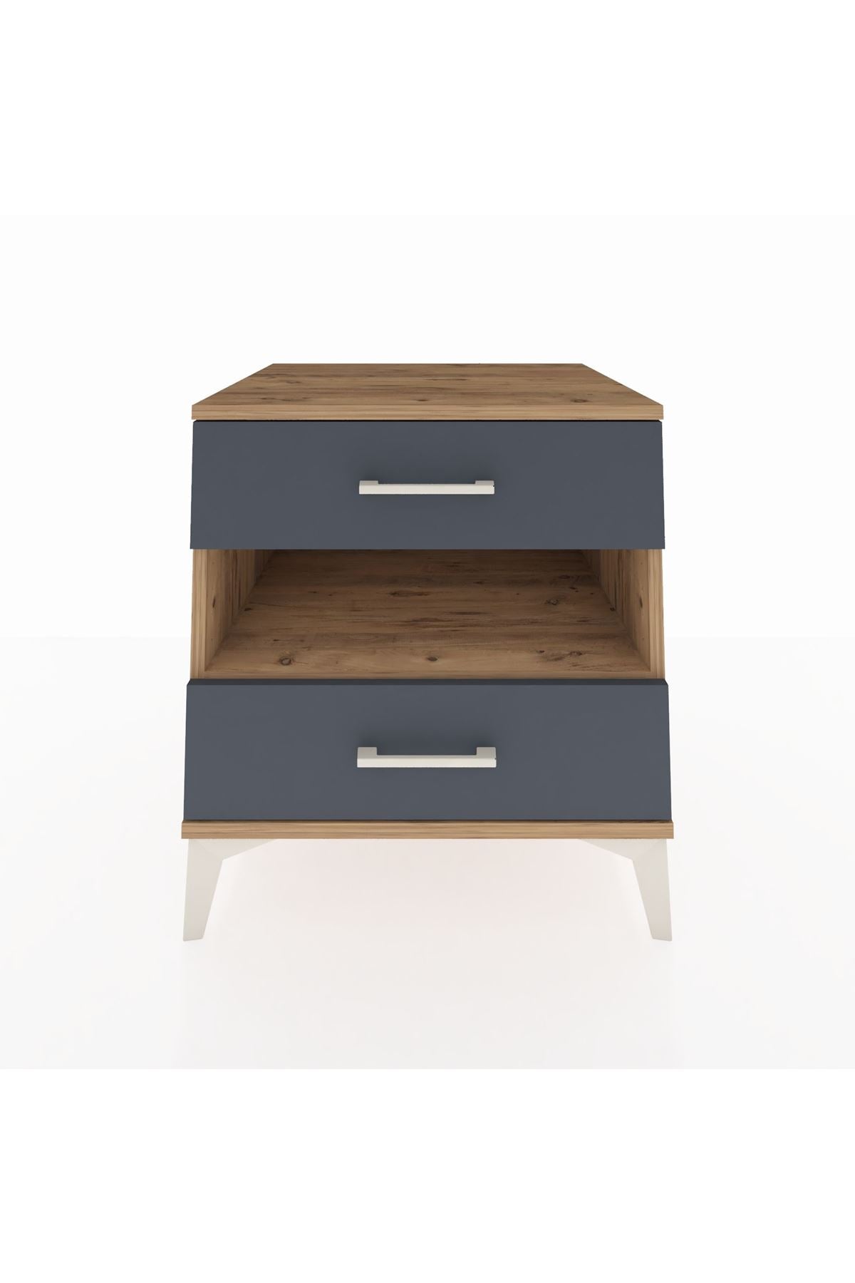 Kronos Komodin Tek Raflı 2 Çekmeceli 60x59x64 Çam-Antrasit