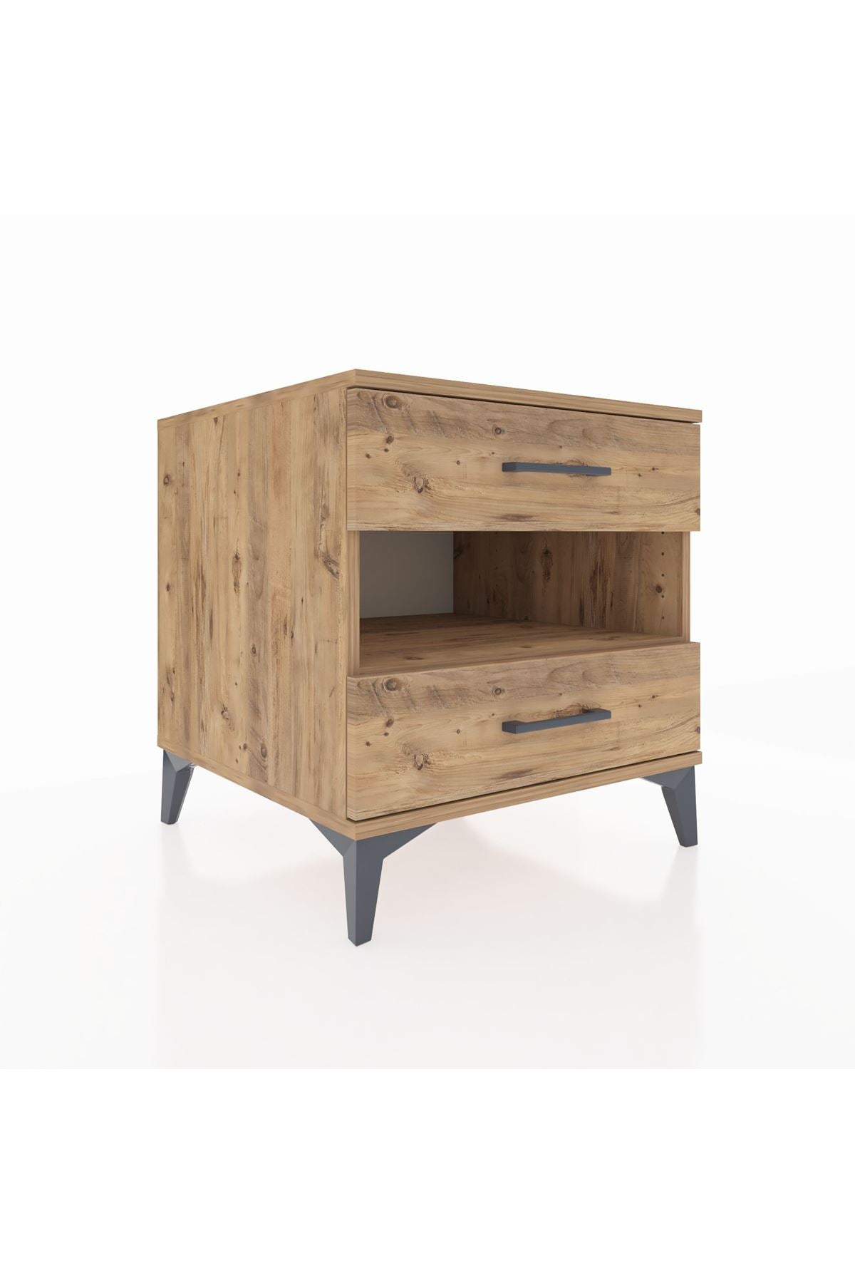 Kronos Komodin Tek Raflı 2 Çekmeceli 60x59x64 Çam-Çam