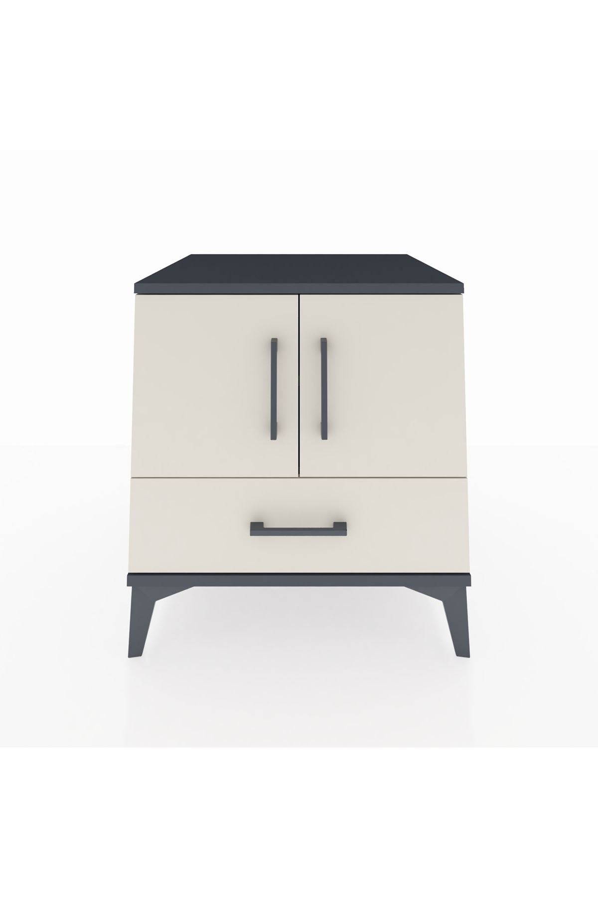 Kronos Komodin 2 Raflı Tek Çekmeceli 2 Kapaklı 60x59x64 Antrasit-Aytaşı