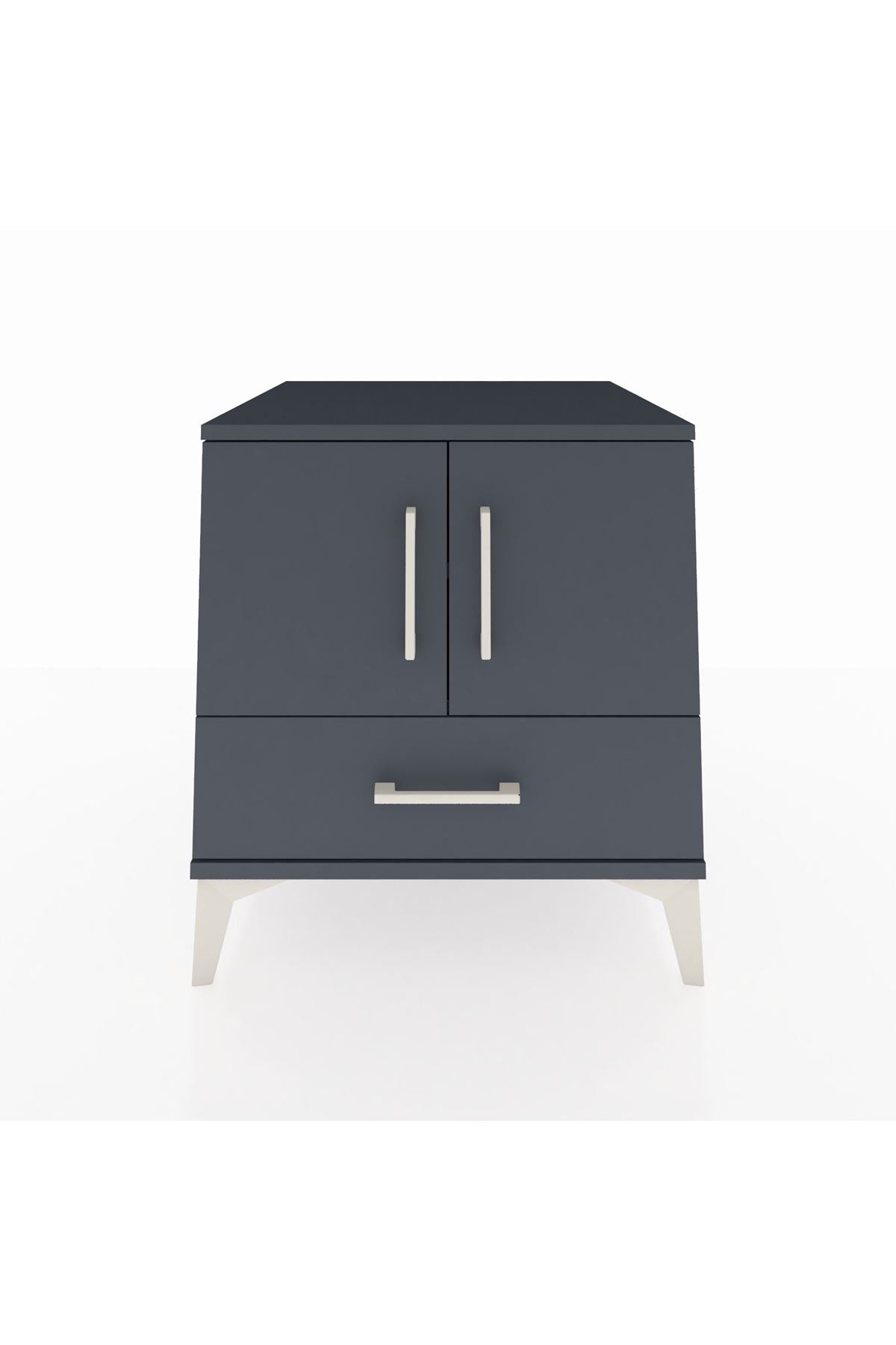 Kronos Komodin 2 Raflı Tek Çekmeceli 2 Kapaklı 60x59x64 Antrasit-Antrasit