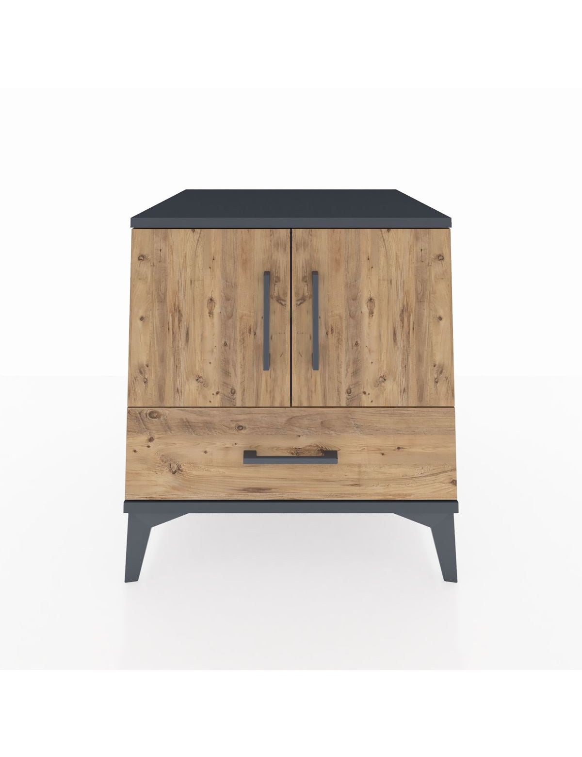 Kronos Komodin 2 Raflı Tek Çekmeceli 2 Kapaklı 60x59x64 Antrasit-Çam