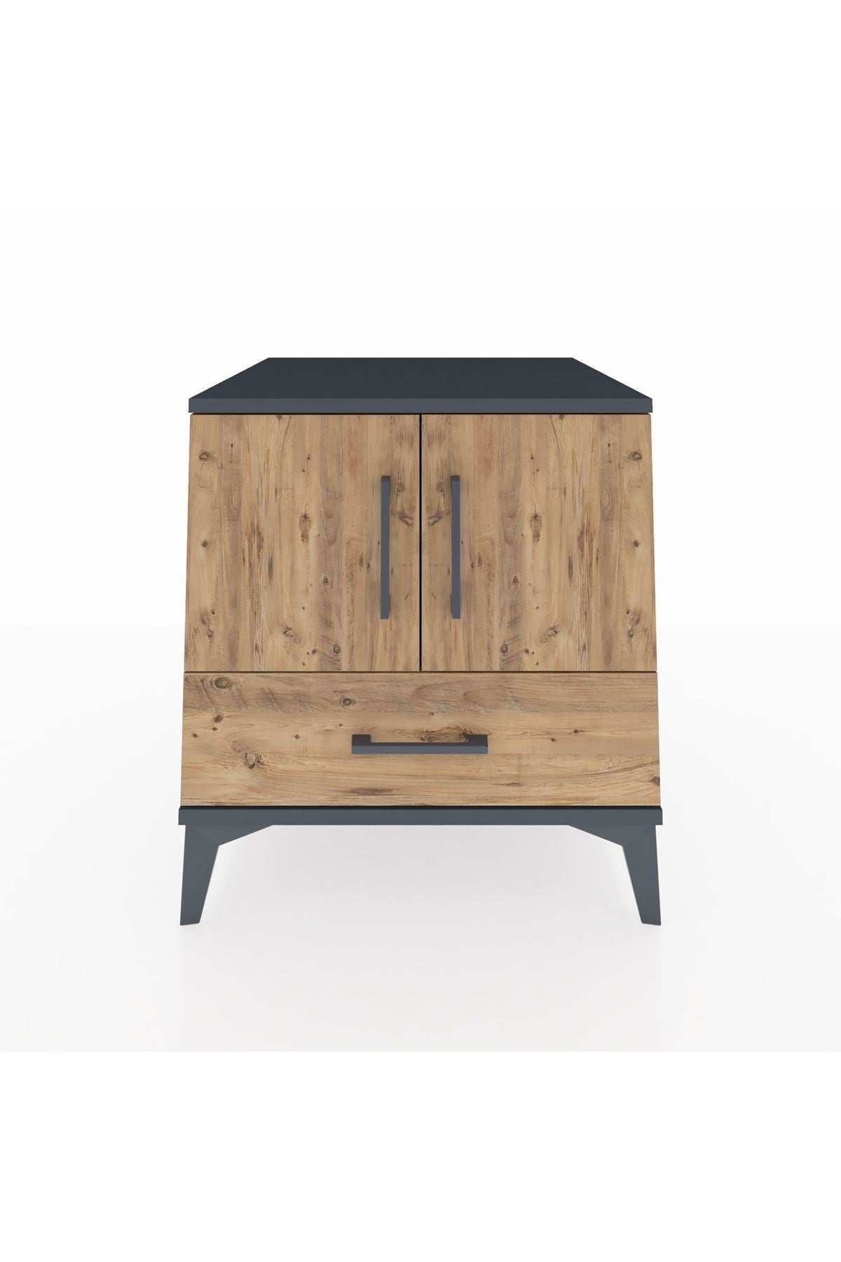 Kronos Komodin 2 Raflı Tek Çekmeceli 2 Kapaklı 60x59x64 Antrasit-Çam