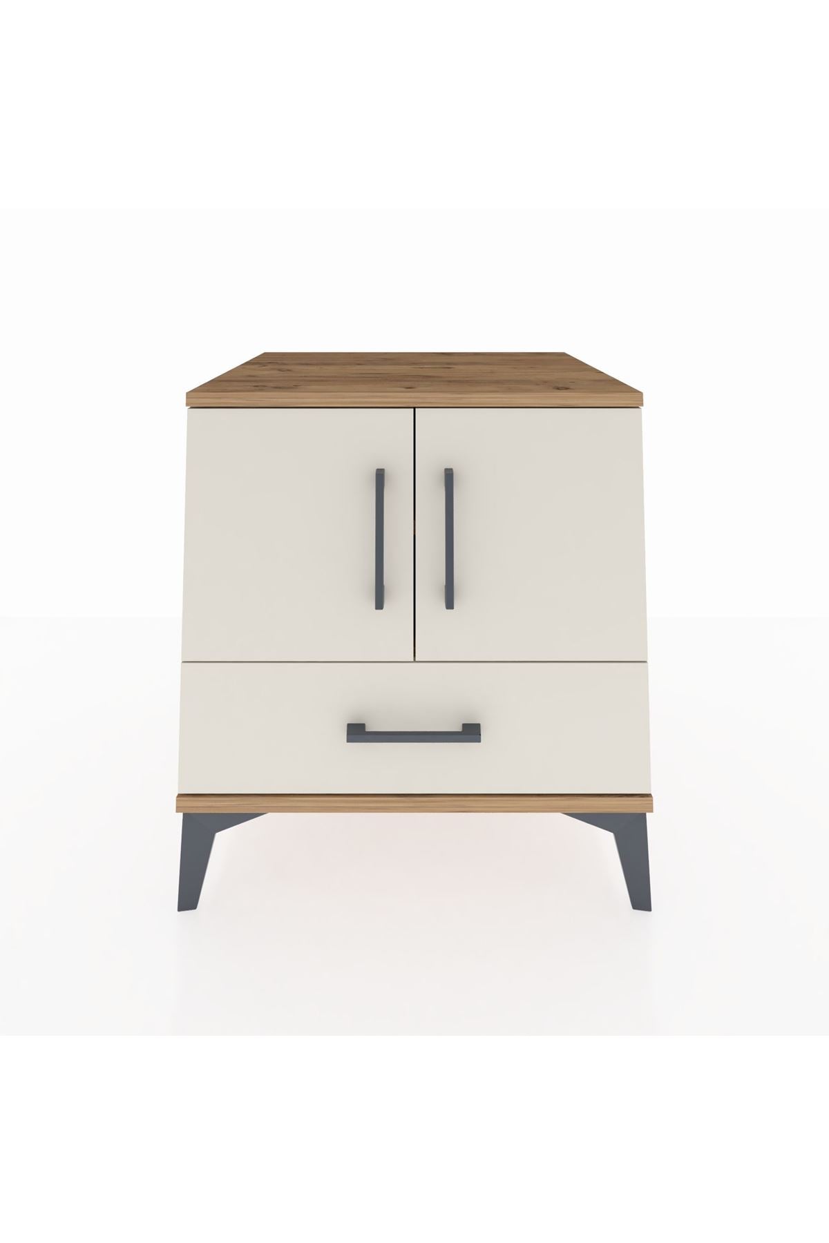 Kronos Komodin 2 Raflı Tek Çekmeceli 2 Kapaklı 60x59x64 Çam-Aytaşı