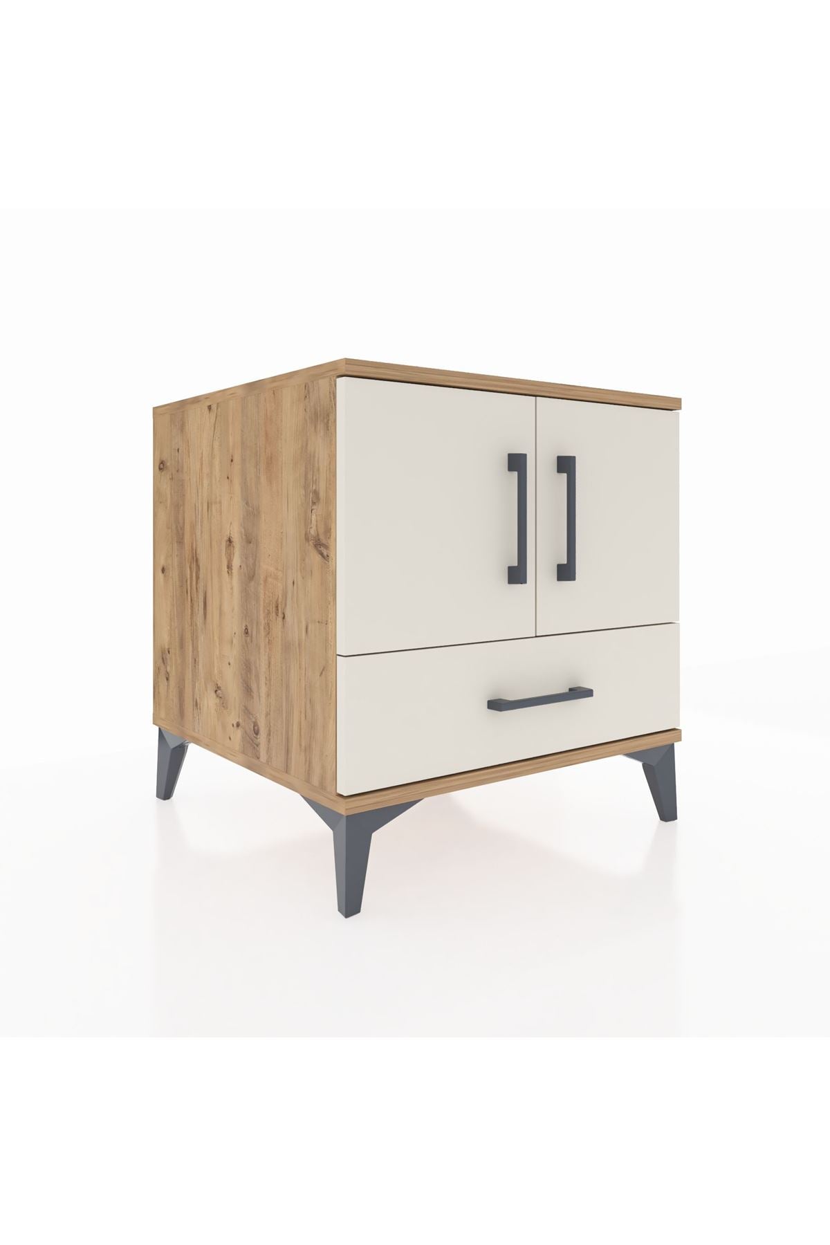 Kronos Komodin 2 Raflı Tek Çekmeceli 2 Kapaklı 60x59x64 Çam-Aytaşı