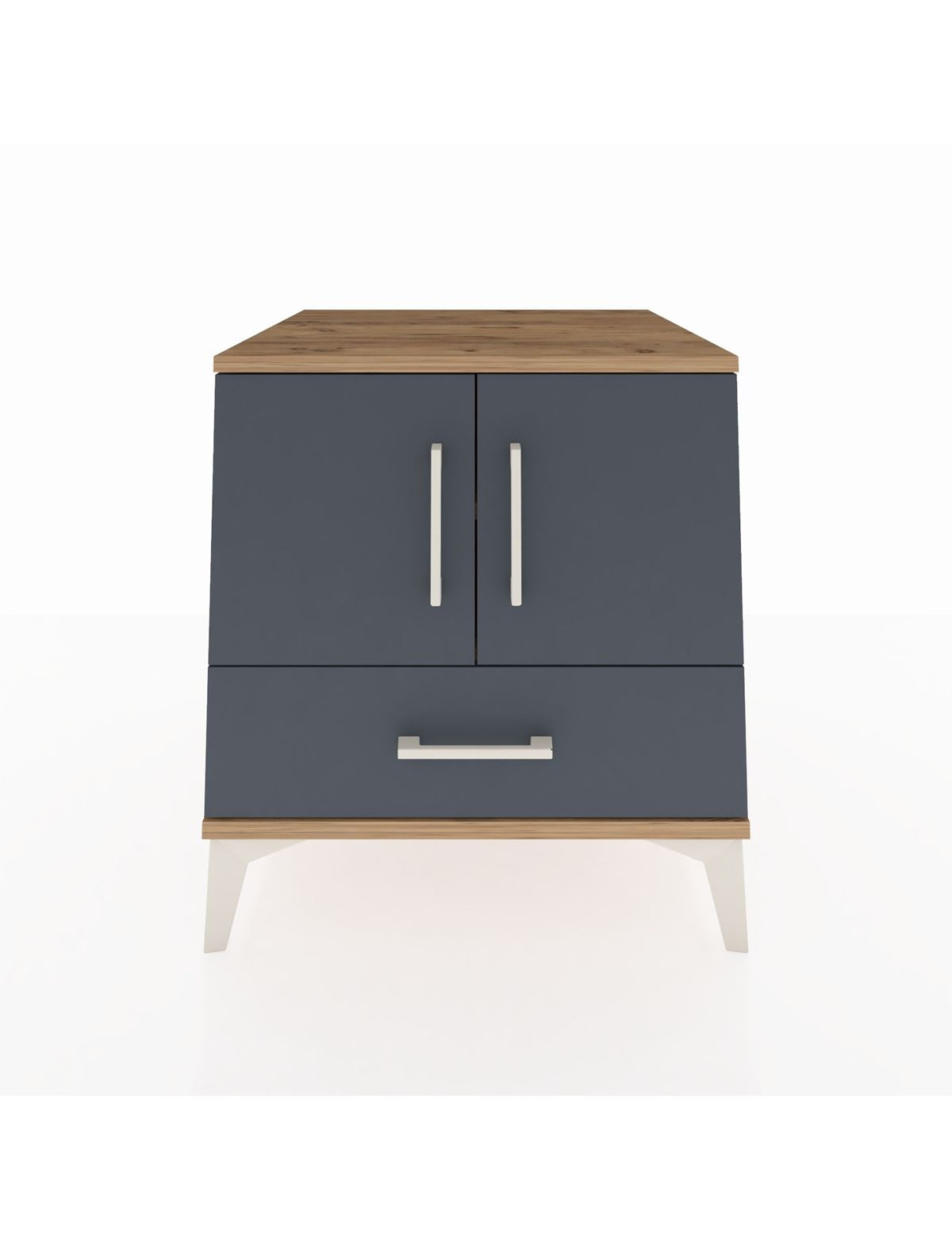 Kronos Komodin 2 Raflı Tek Çekmeceli 2 Kapaklı 60x59x64 Çam-Antrasit