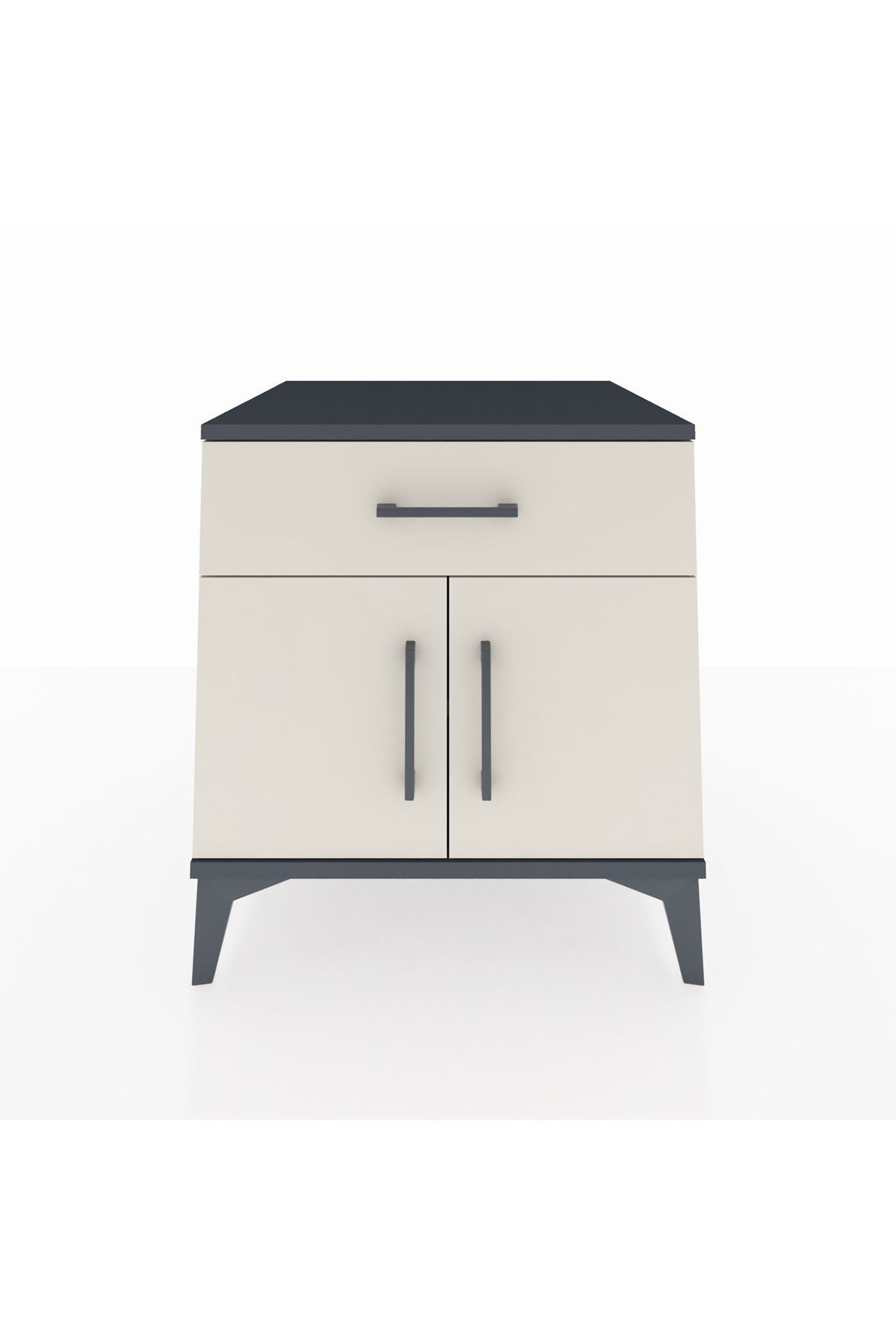 Kronos Komodin Tek Raflı Tek Çekmeceli 2 Kapaklı 60x59x64 Antrasit-Aytaşı