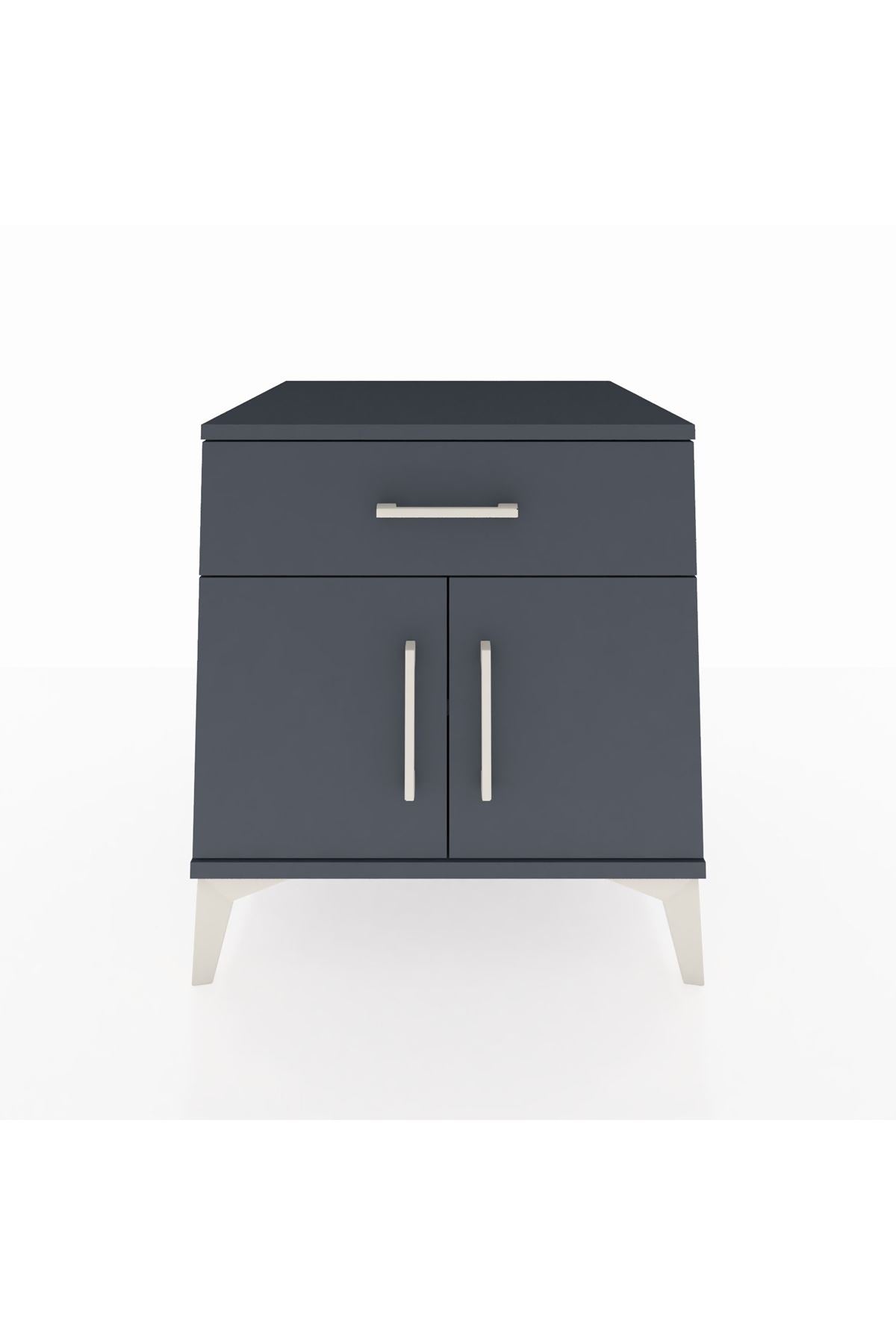 Kronos Komodin Tek Raflı Tek Çekmeceli 2 Kapaklı 60x59x64 Antrasit-Antrasit