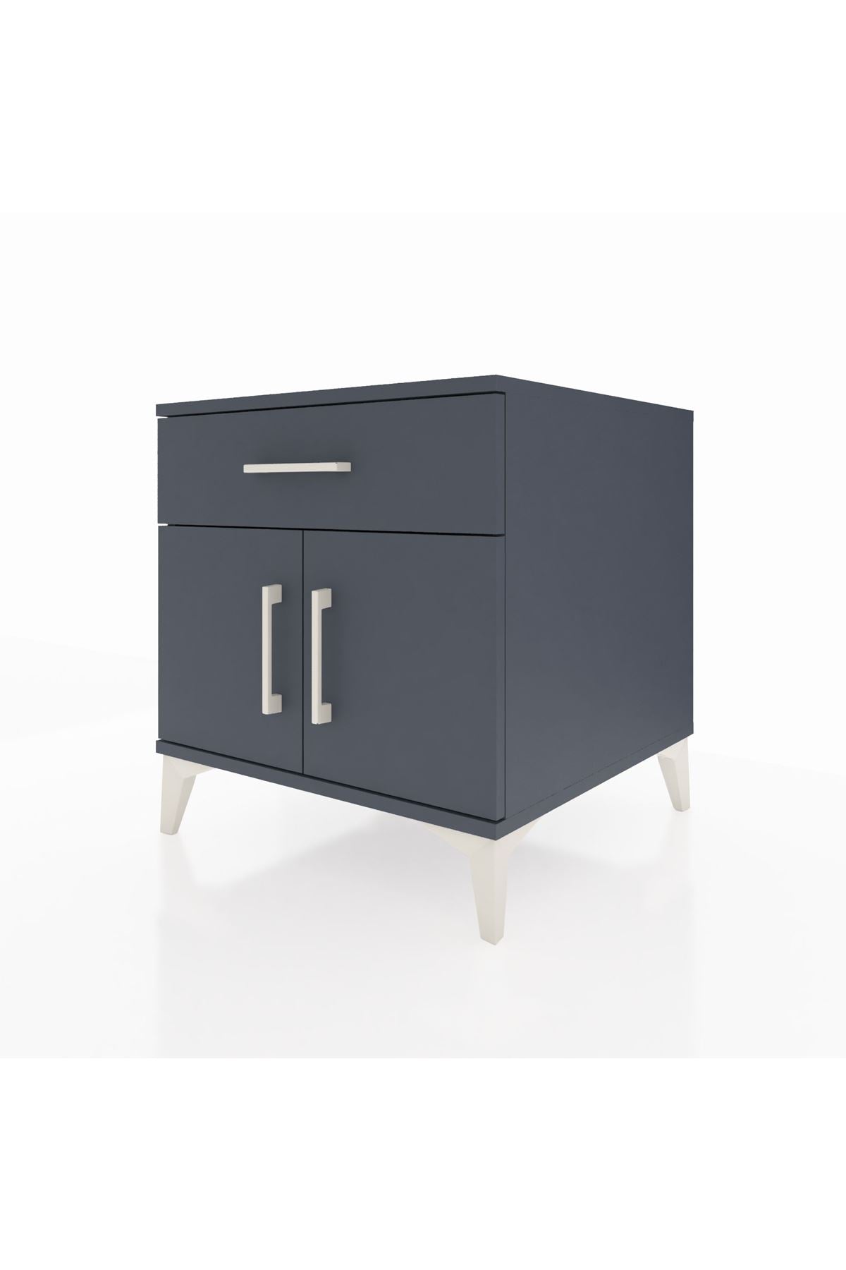 Kronos Komodin Tek Raflı Tek Çekmeceli 2 Kapaklı 60x59x64 Antrasit-Antrasit