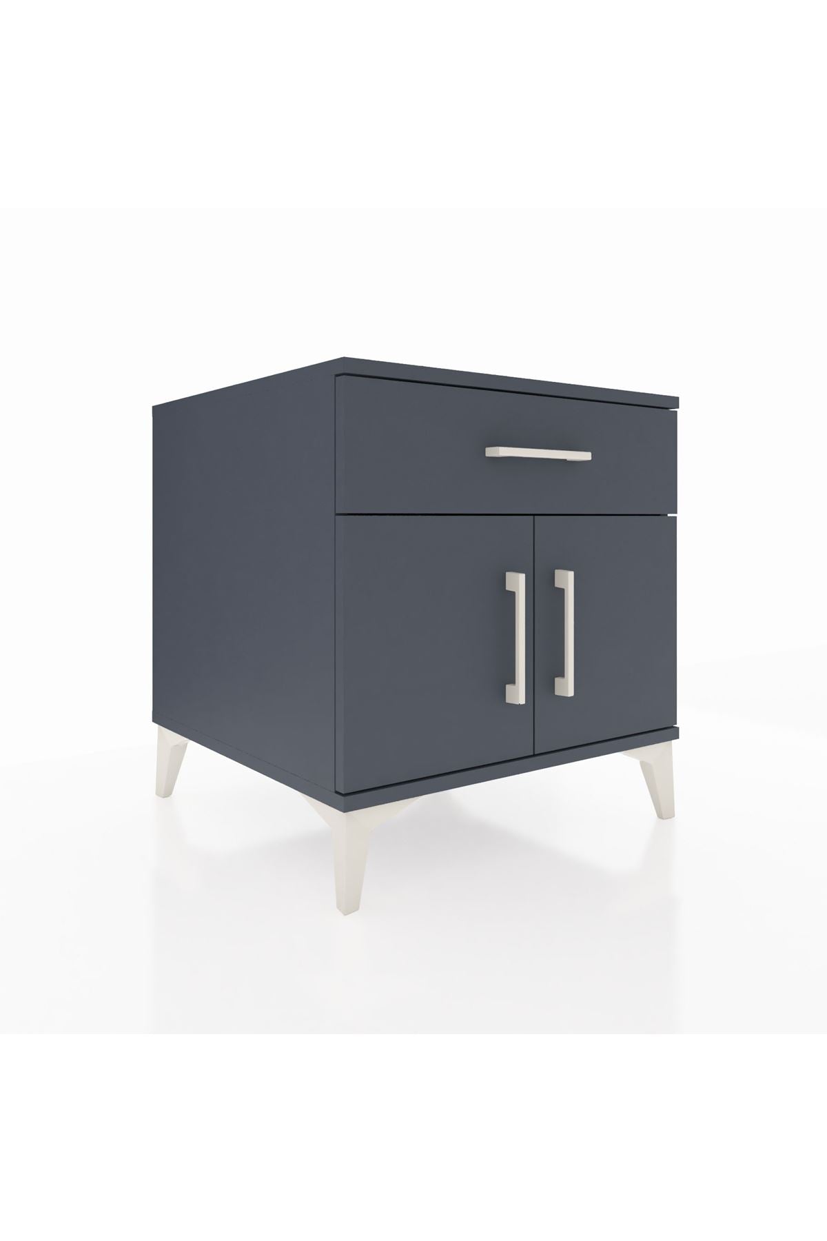 Kronos Komodin Tek Raflı Tek Çekmeceli 2 Kapaklı 60x59x64 Antrasit-Antrasit