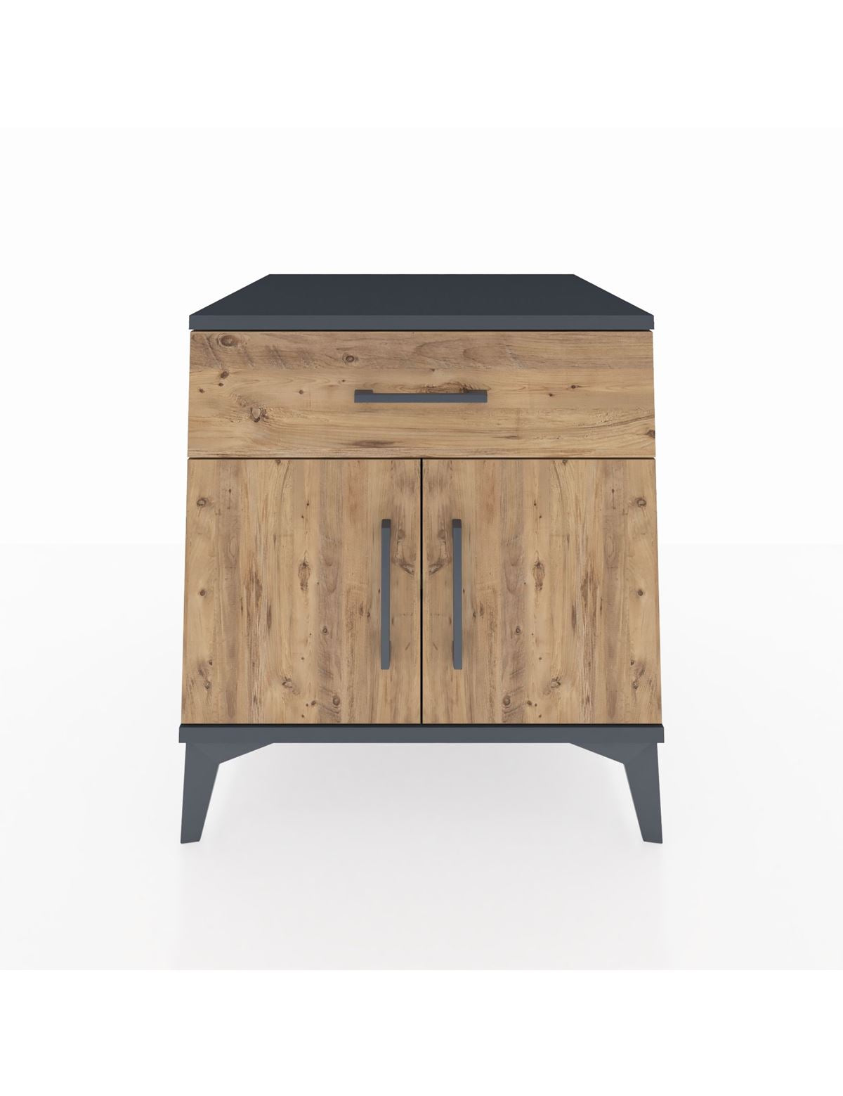 Kronos Komodin Tek Raflı Tek Çekmeceli 2 Kapaklı 60x59x64 Antrasit-Çam