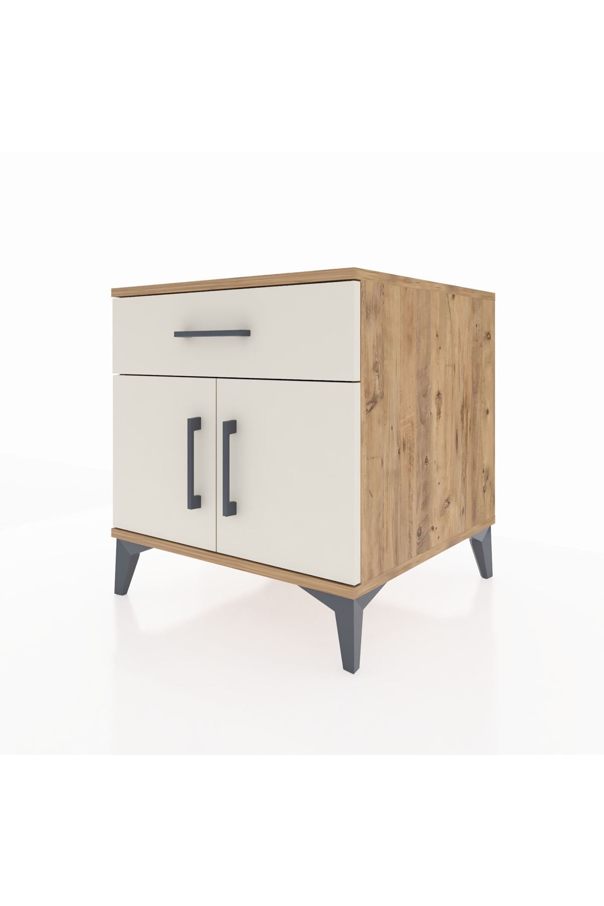 Kronos Komodin Tek Raflı Tek Çekmeceli 2 Kapaklı 60x59x64 Çam-Aytaşı