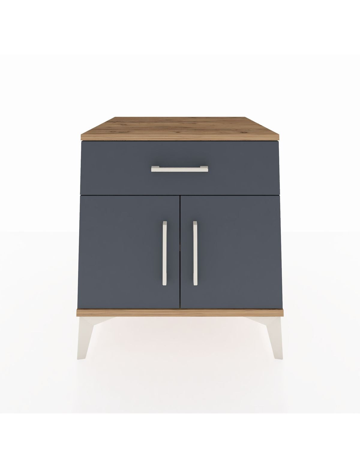 Kronos Komodin Tek Raflı Tek Çekmeceli 2 Kapaklı 60x59x64 Çam-Antrasit