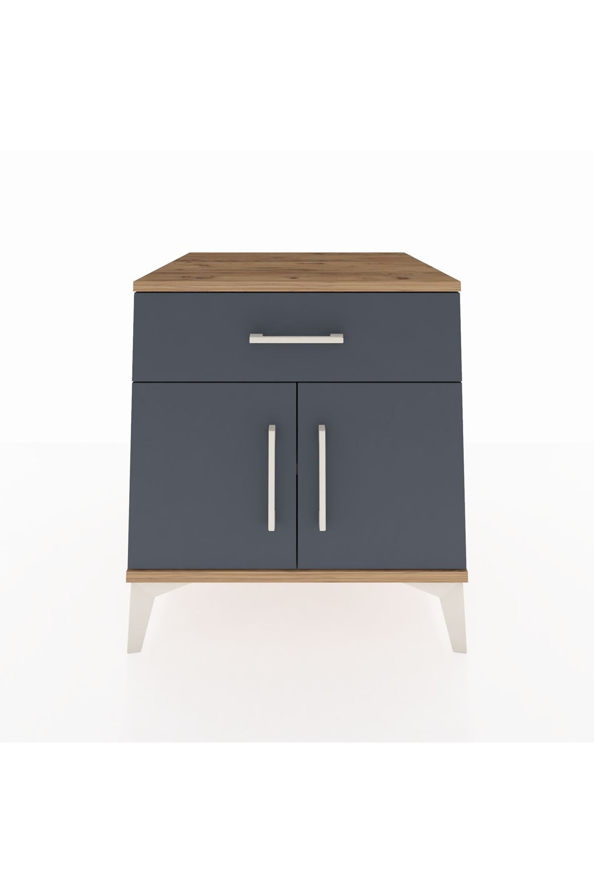 Kronos Komodin Tek Raflı Tek Çekmeceli 2 Kapaklı 60x59x64 Çam-Antrasit