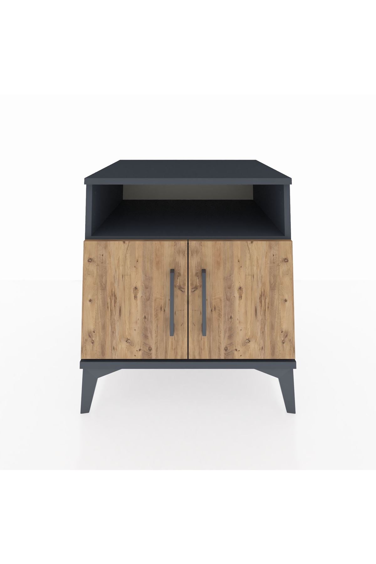 Kronos Komodin 2 Raflı 2 Kapaklı 60x59x64 Antrasit-Çam