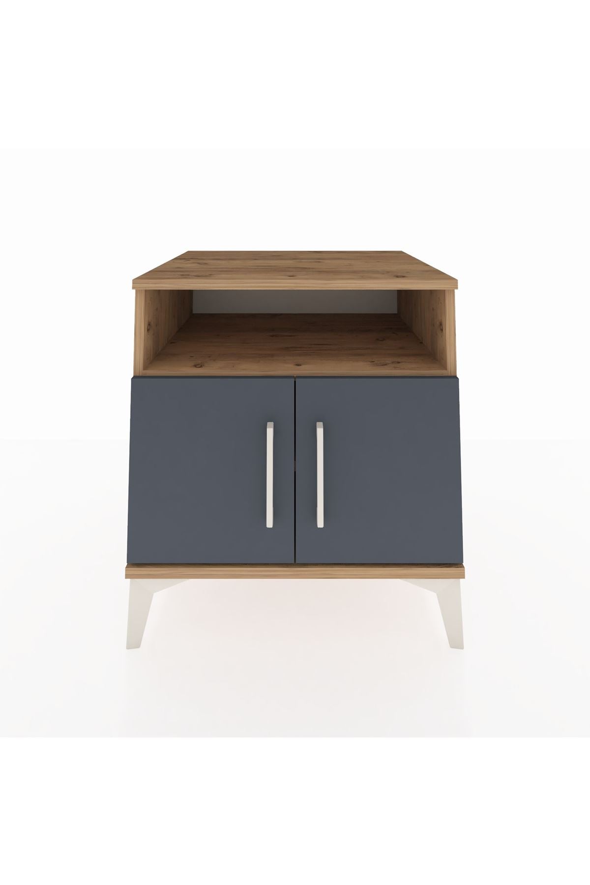 Kronos Komodin 2 Raflı 2 Kapaklı 60x59x64 Çam-Antrasit