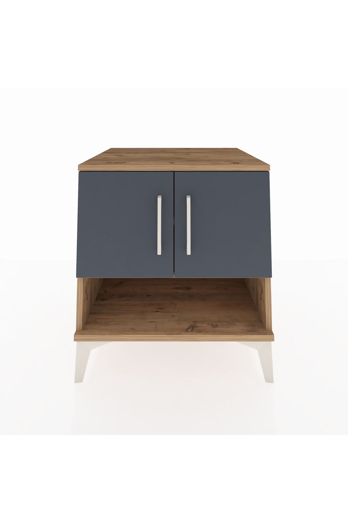 Kronos Komodin 2 Raflı 2 Kapaklı 60x59x64 Çam-Antrasit