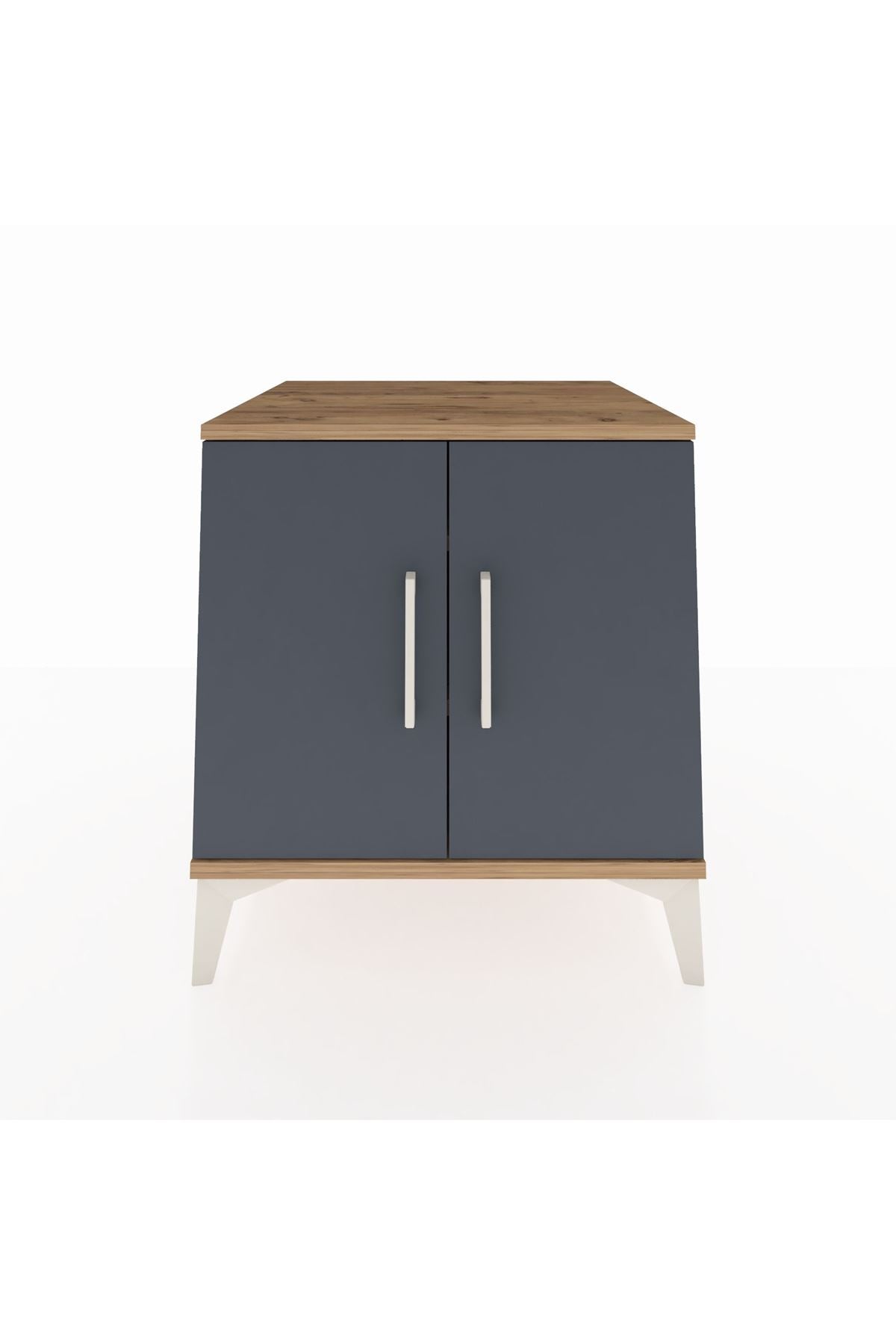 Kronos Komodin 2 Raflı 2 Kapaklı 60x59x64 Çam-Antrasit