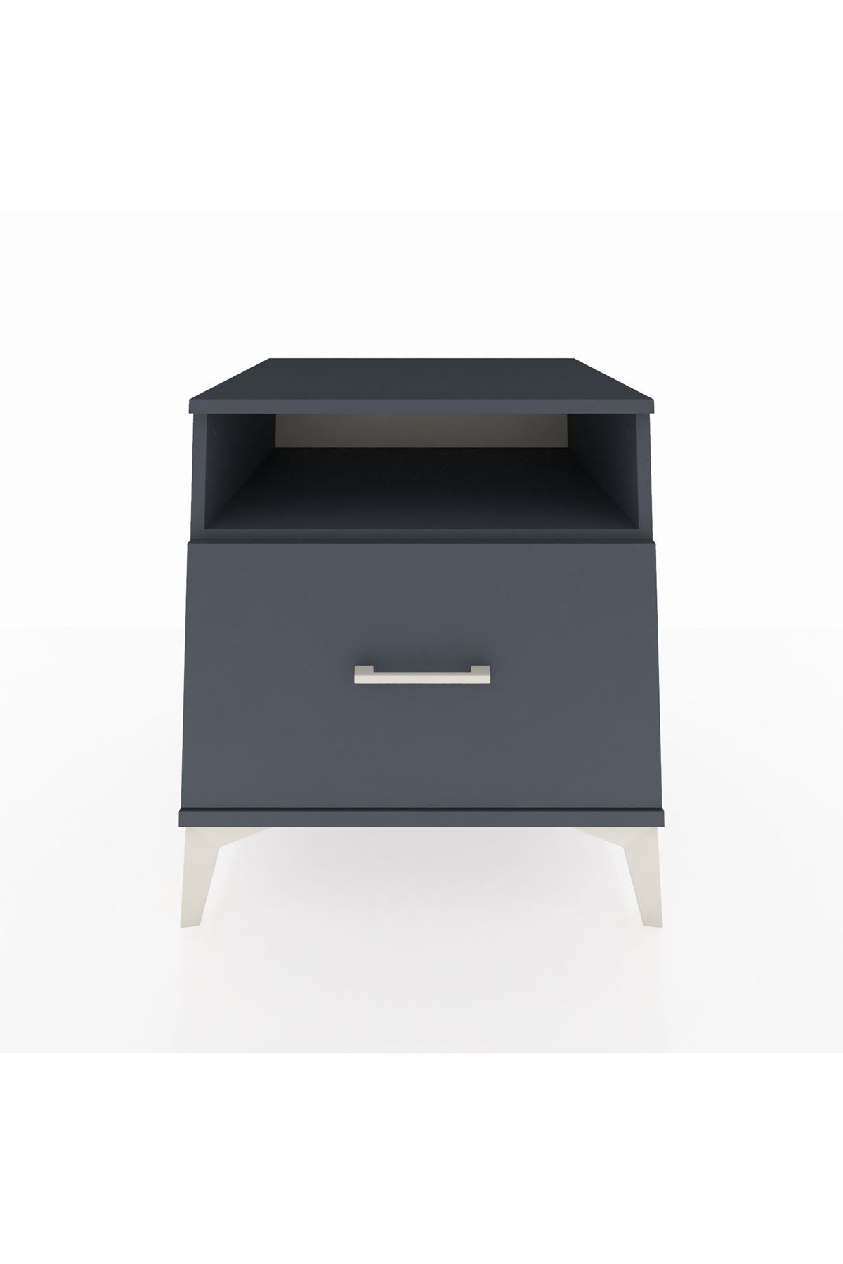 Kronos Komodin Tek Raflı Tek Çekmeceli 60x59x64 Antrasit-Antrasit