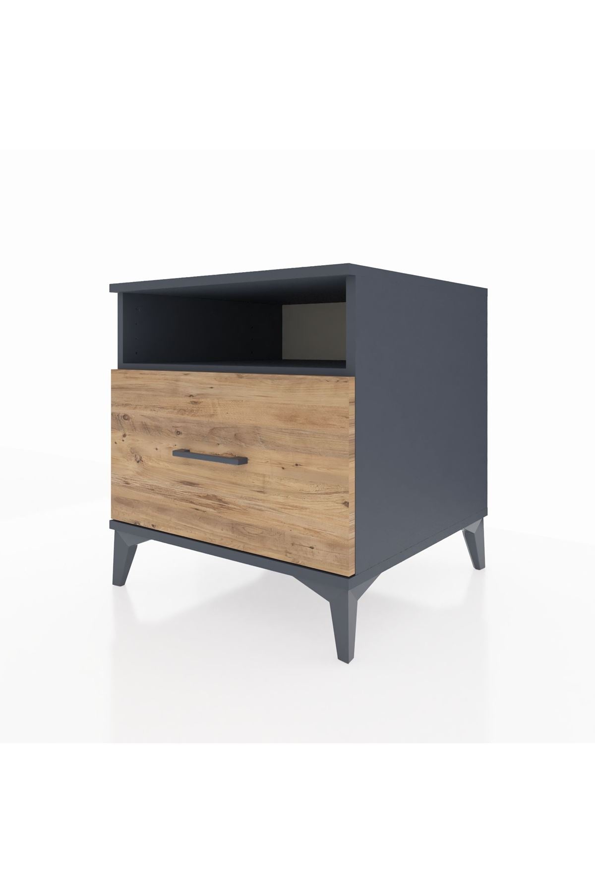 Kronos Komodin Tek Raflı Tek Çekmeceli 60x59x64 Antrasit-Çam