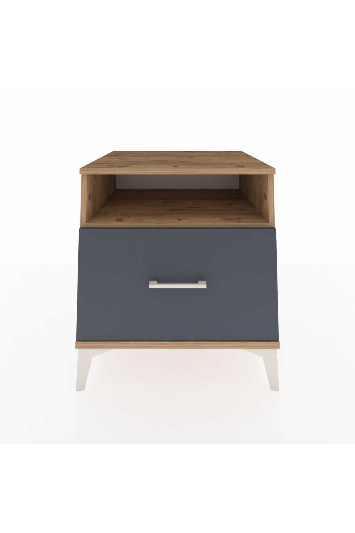 Kronos Komodin Tek Raflı Tek Çekmeceli 60x59x64 Çam-Antrasit