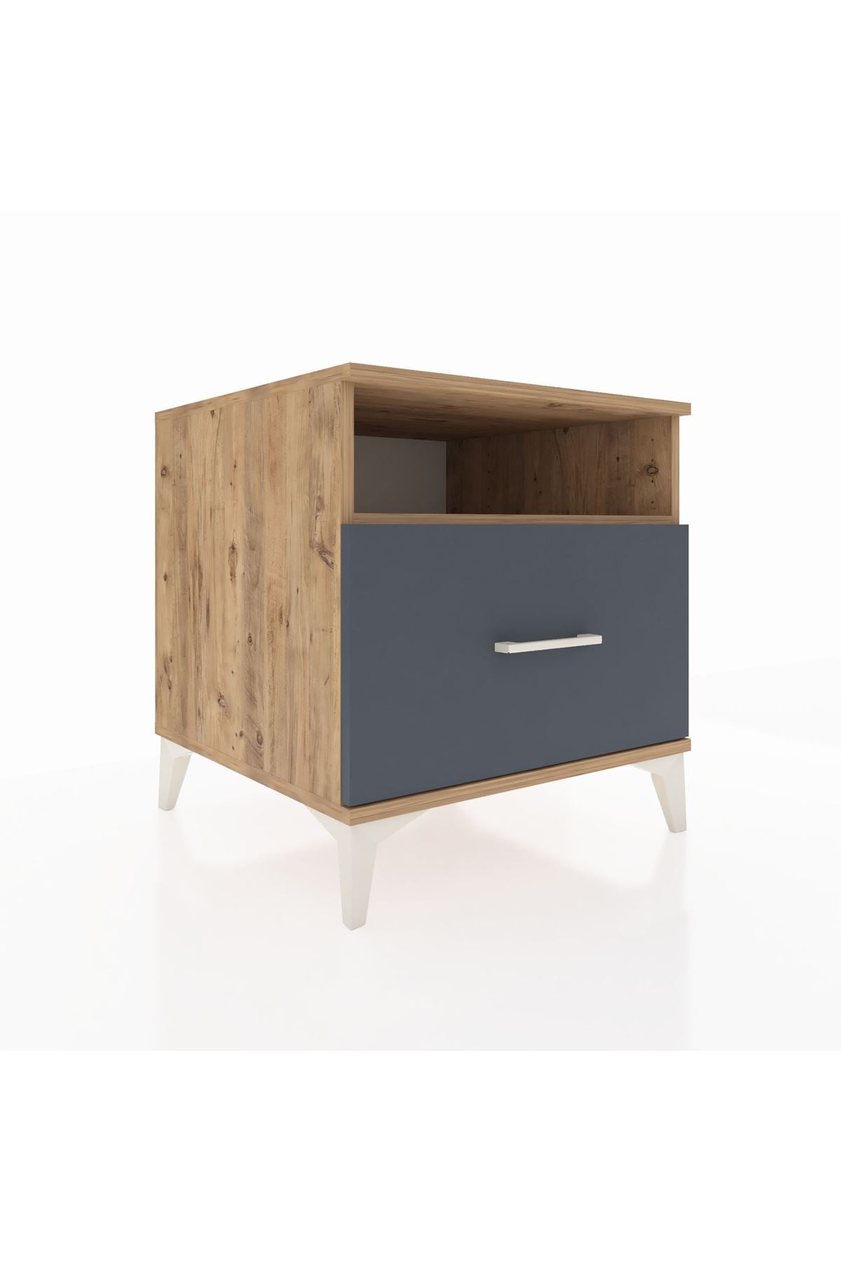 Kronos Komodin Tek Raflı Tek Çekmeceli 60x59x64 Çam-Antrasit