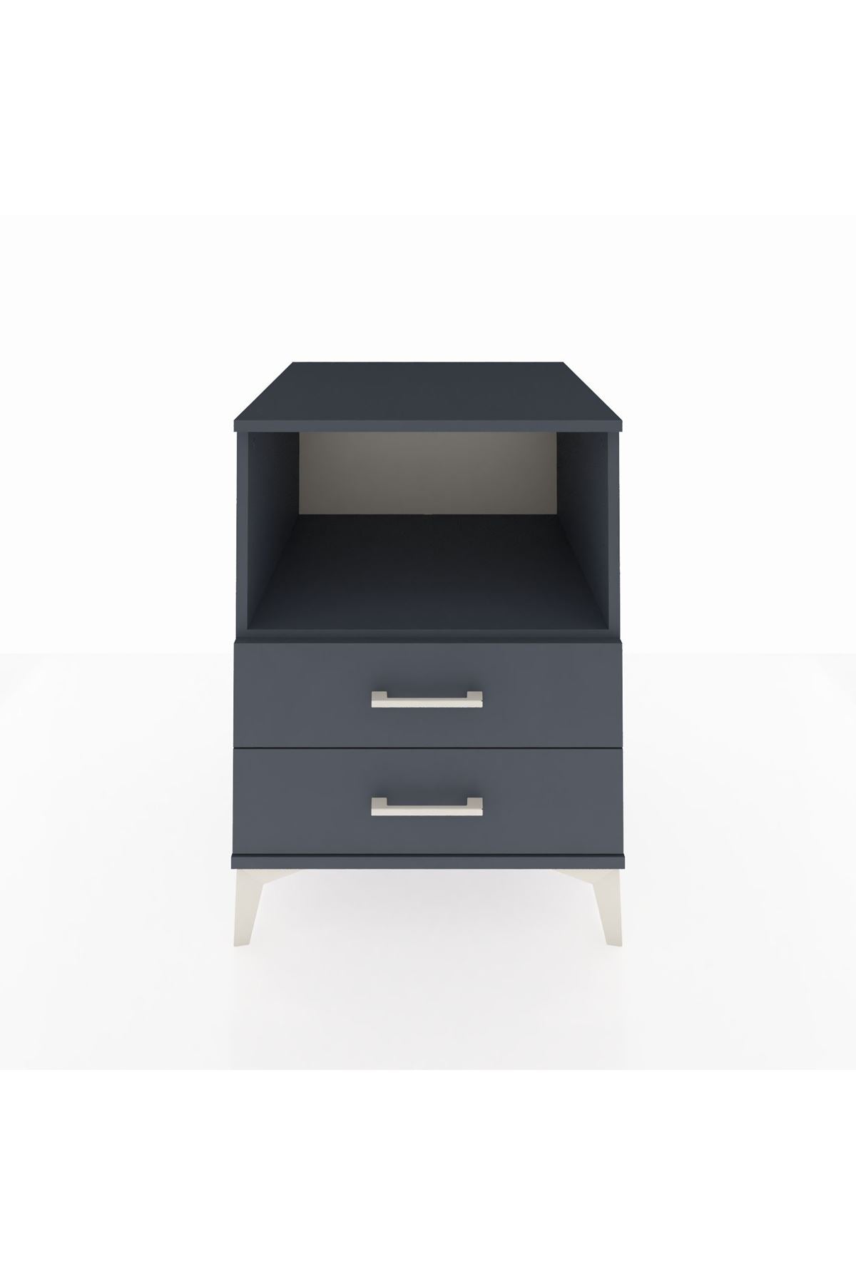 Kronos Komodin Tek Raflı 2 Çekmeceli 60x59x80 Antrasit-Antrasit