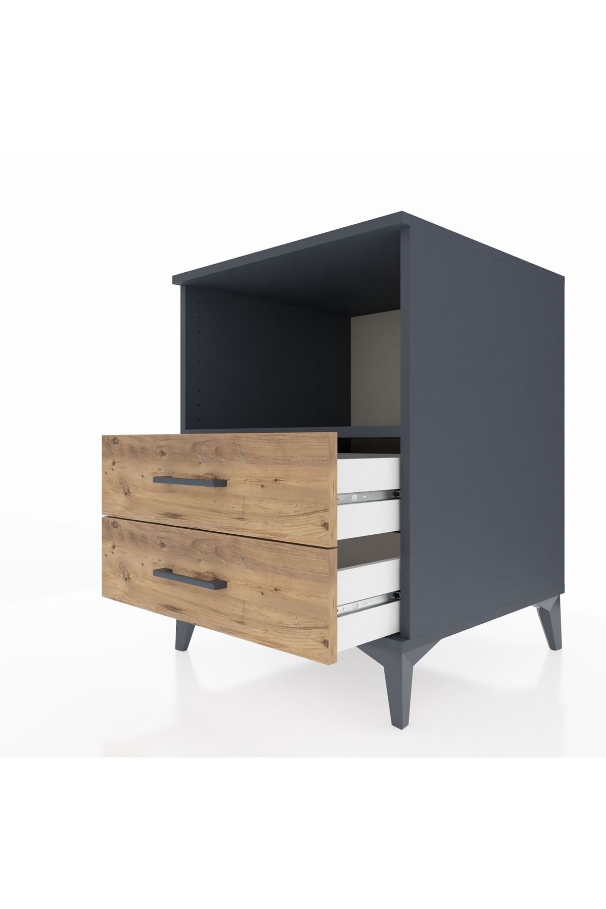 Kronos Komodin Tek Raflı 2 Çekmeceli 60x59x80 Antrasit-Çam