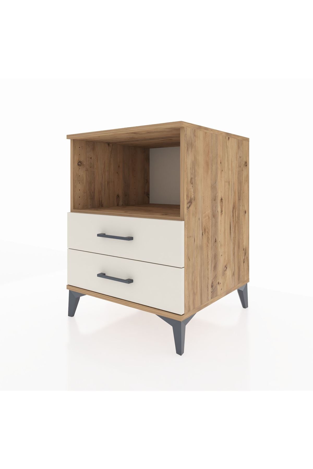 Kronos Komodin Tek Raflı 2 Çekmeceli 60x59x80 Çam-Aytaşı