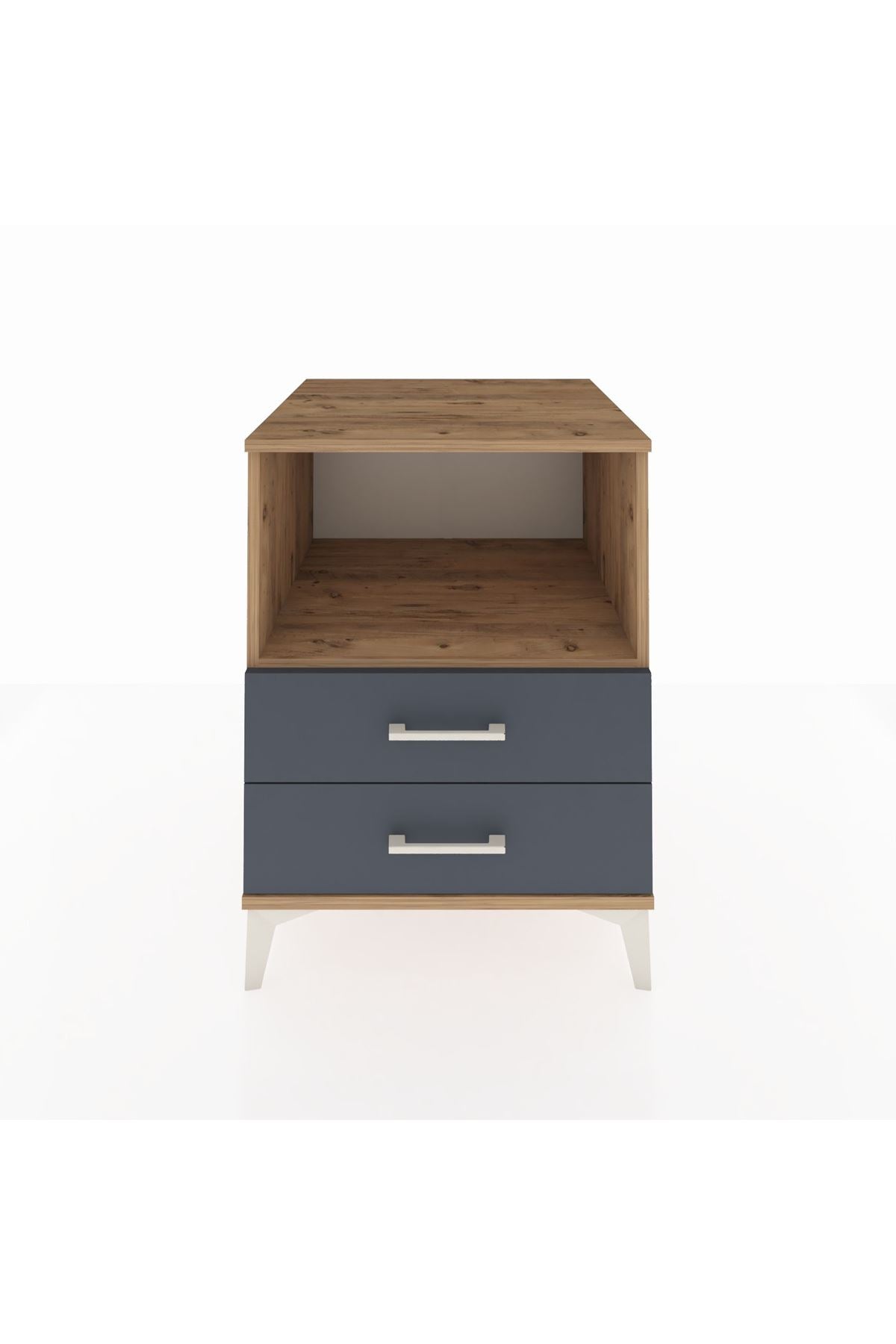 Kronos Komodin Tek Raflı 2 Çekmeceli 60x59x80 Çam-Antrasit