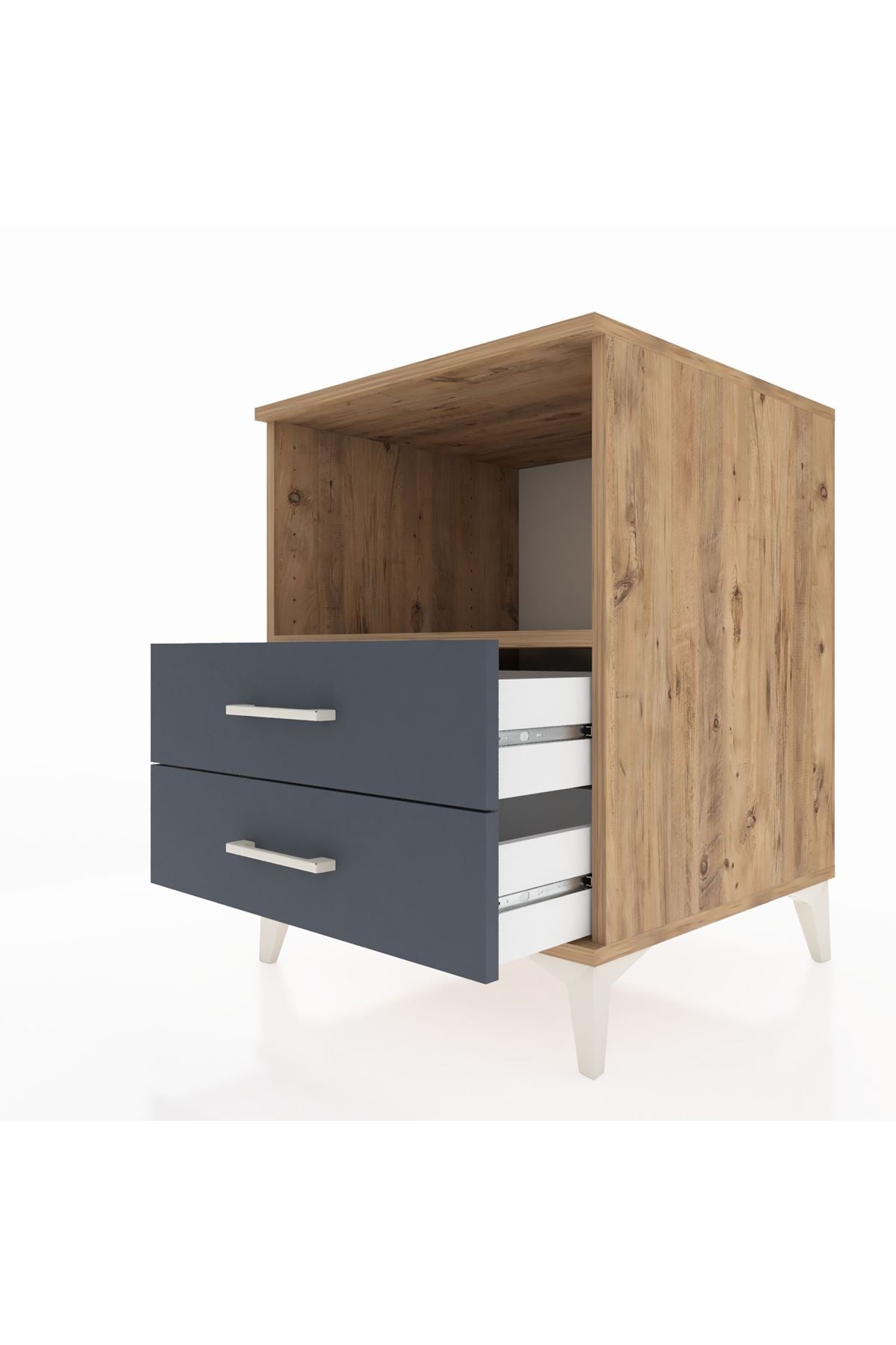 Kronos Komodin Tek Raflı 2 Çekmeceli 60x59x80 Çam-Antrasit