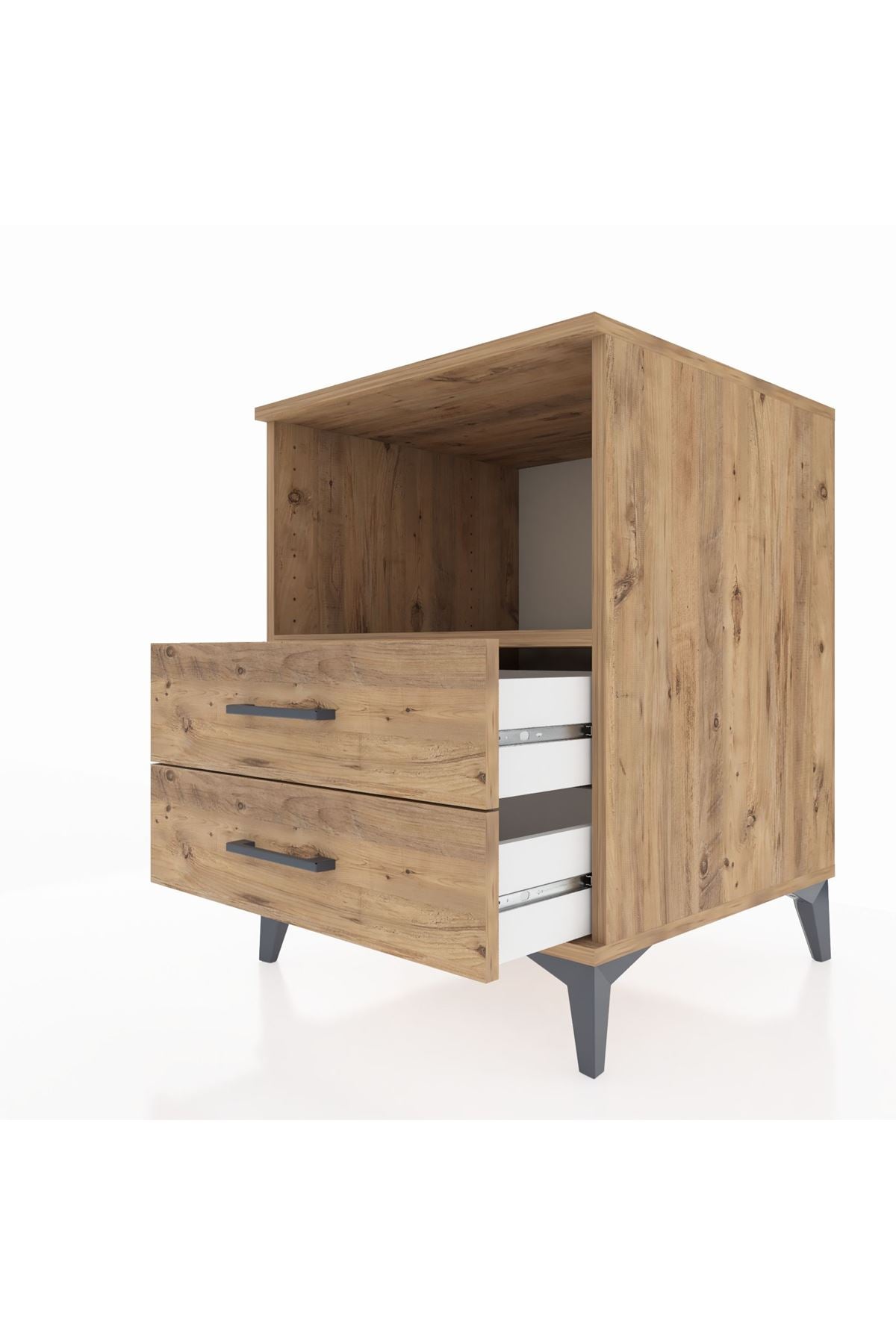 Kronos Komodin Tek Raflı 2 Çekmeceli 60x59x80 Çam-Çam