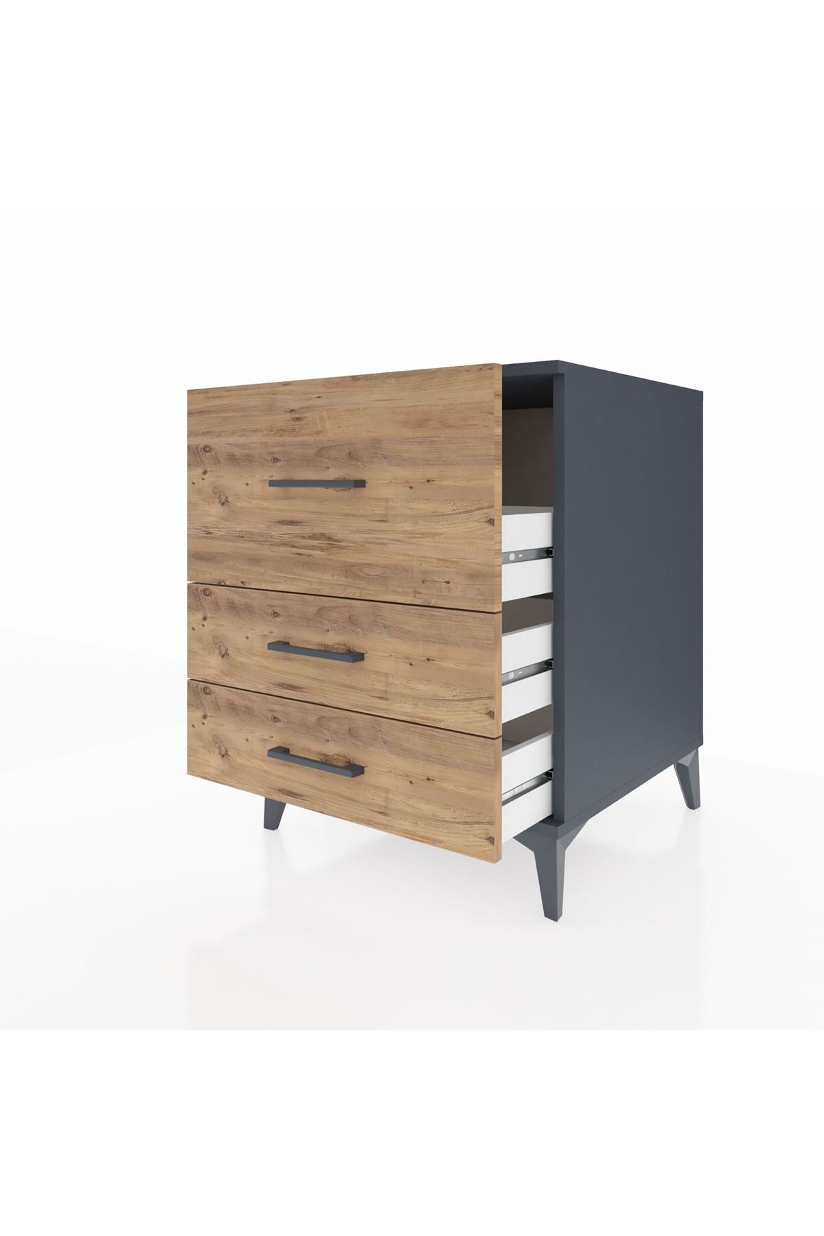 Kronos Komodin 3 Çekmeceli 60x59x80 Antrasit-Çam