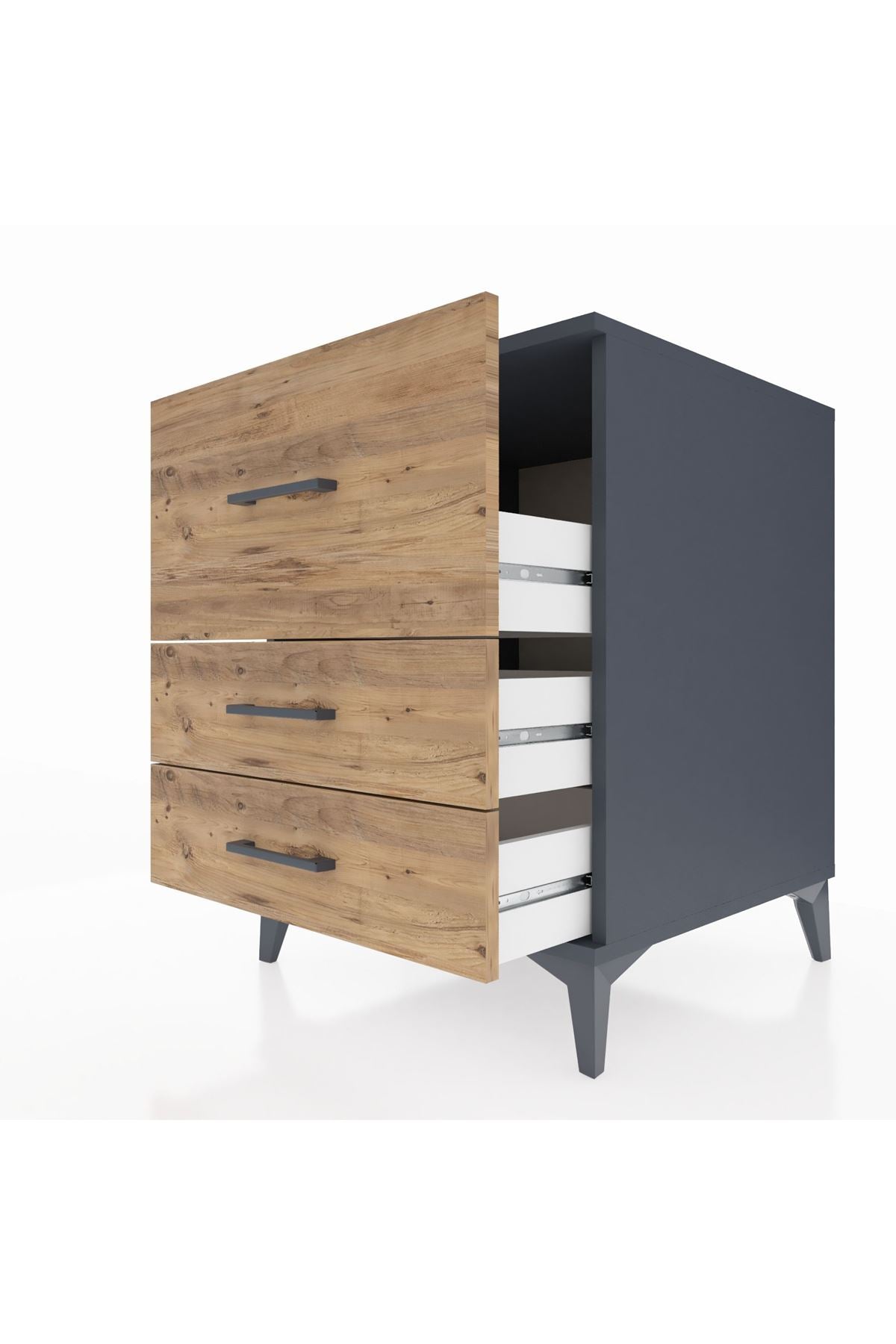 Kronos Komodin 3 Çekmeceli 60x59x80 Antrasit-Çam