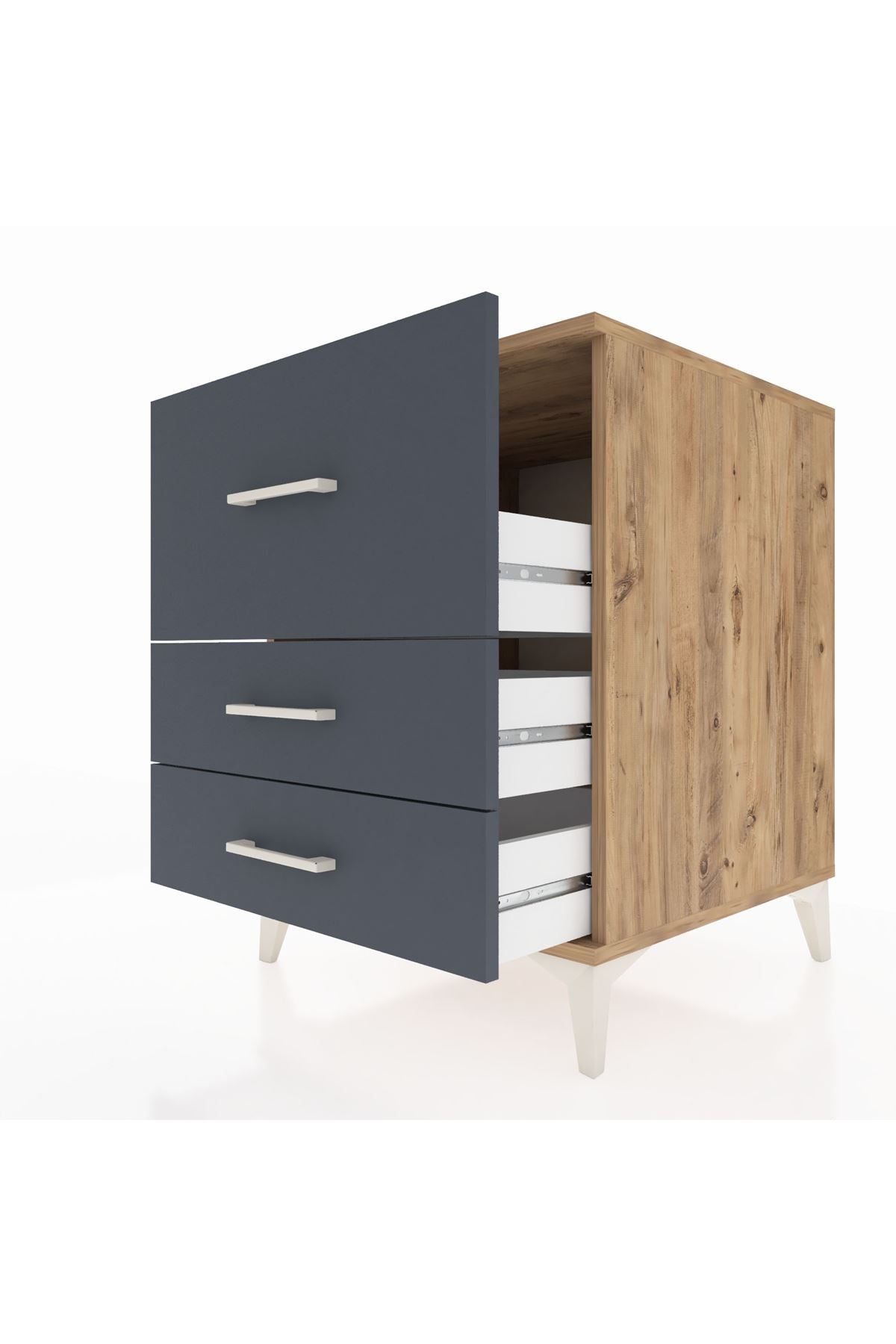 Kronos Komodin 3 Çekmeceli 60x59x80 Çam-Antrasit