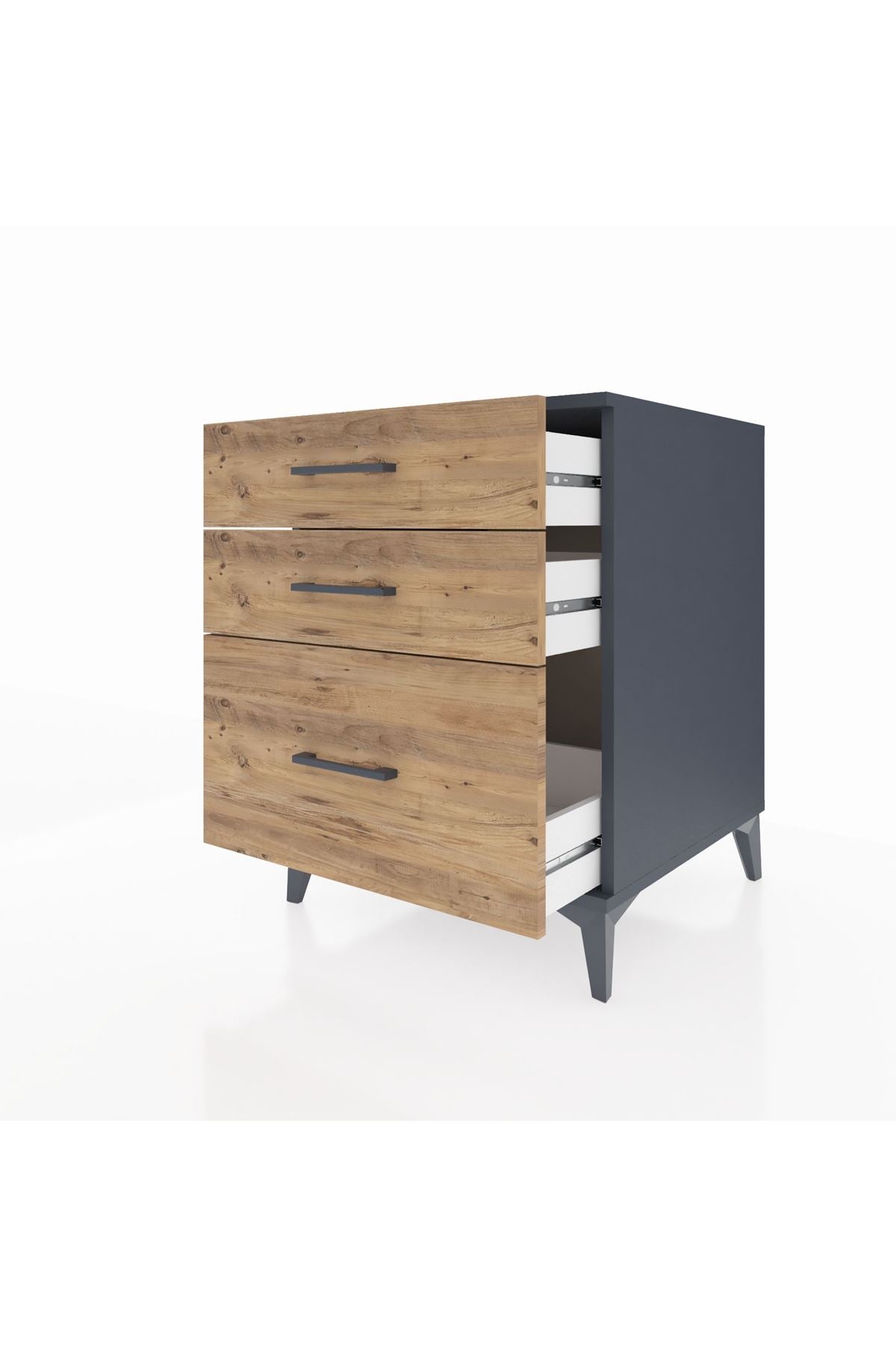 Kronos Komodin 3 Çekmeceli 60x59x80 Antrasit-Çam