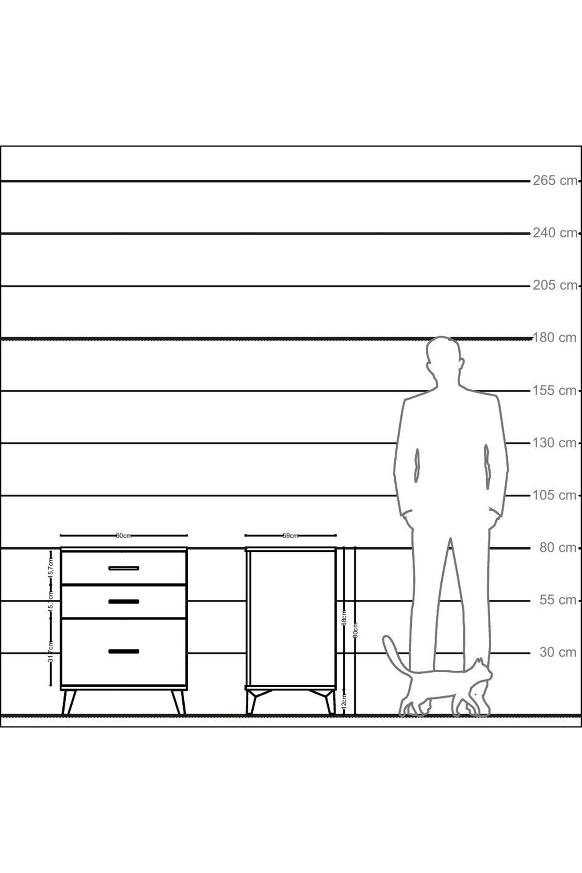 Kronos Komodin 3 Çekmeceli 60x59x80 Çam-Aytaşı